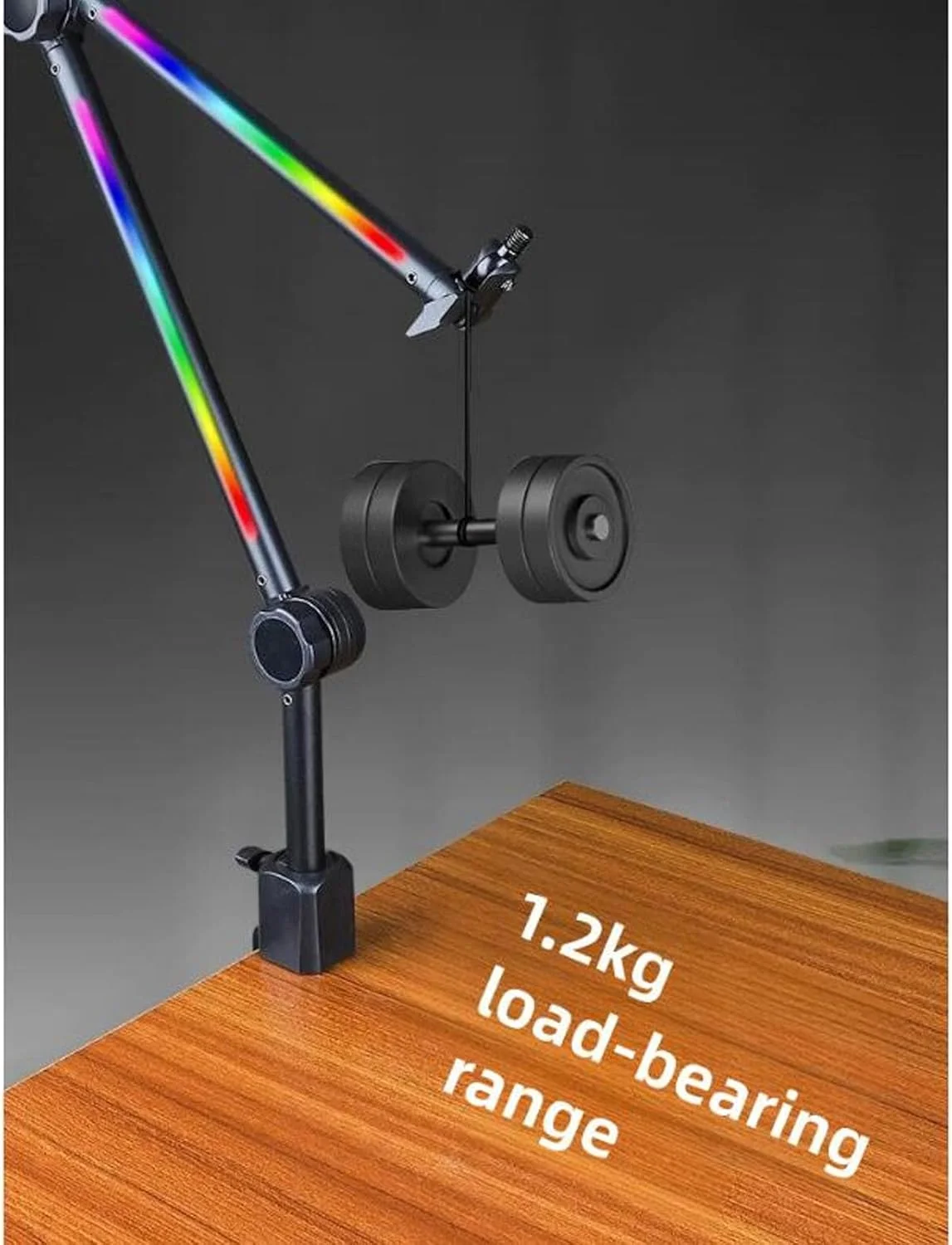 پایه میکروفون رومیزی قابل تنظیم Fabater با نورپردازی RGB برای جلسات آنلاین و تولیدکنندگان محتوا، ساخته شده از فلز و ABS، دارای 22 حالت رنگی