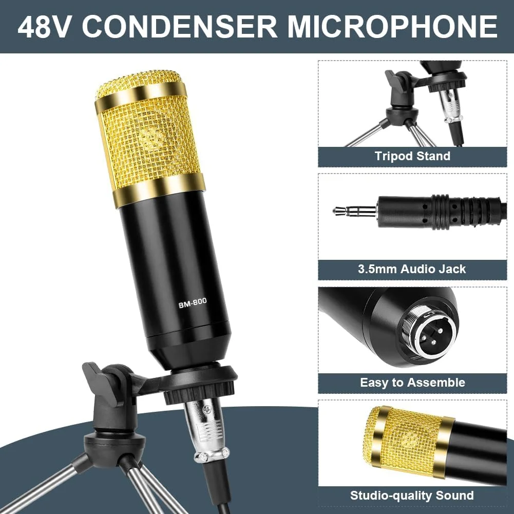 مجموعه تجهیزات پادکست OFFCUP شامل میکسر صدا با پایه، میکروفون کاندنسور و کارت صدای USB C برای کامپیوتر، لپ تاپ، تلفن و تبلت، کارت صدای زنده برای پخش زنده، آواز، یوتیوب و بازی