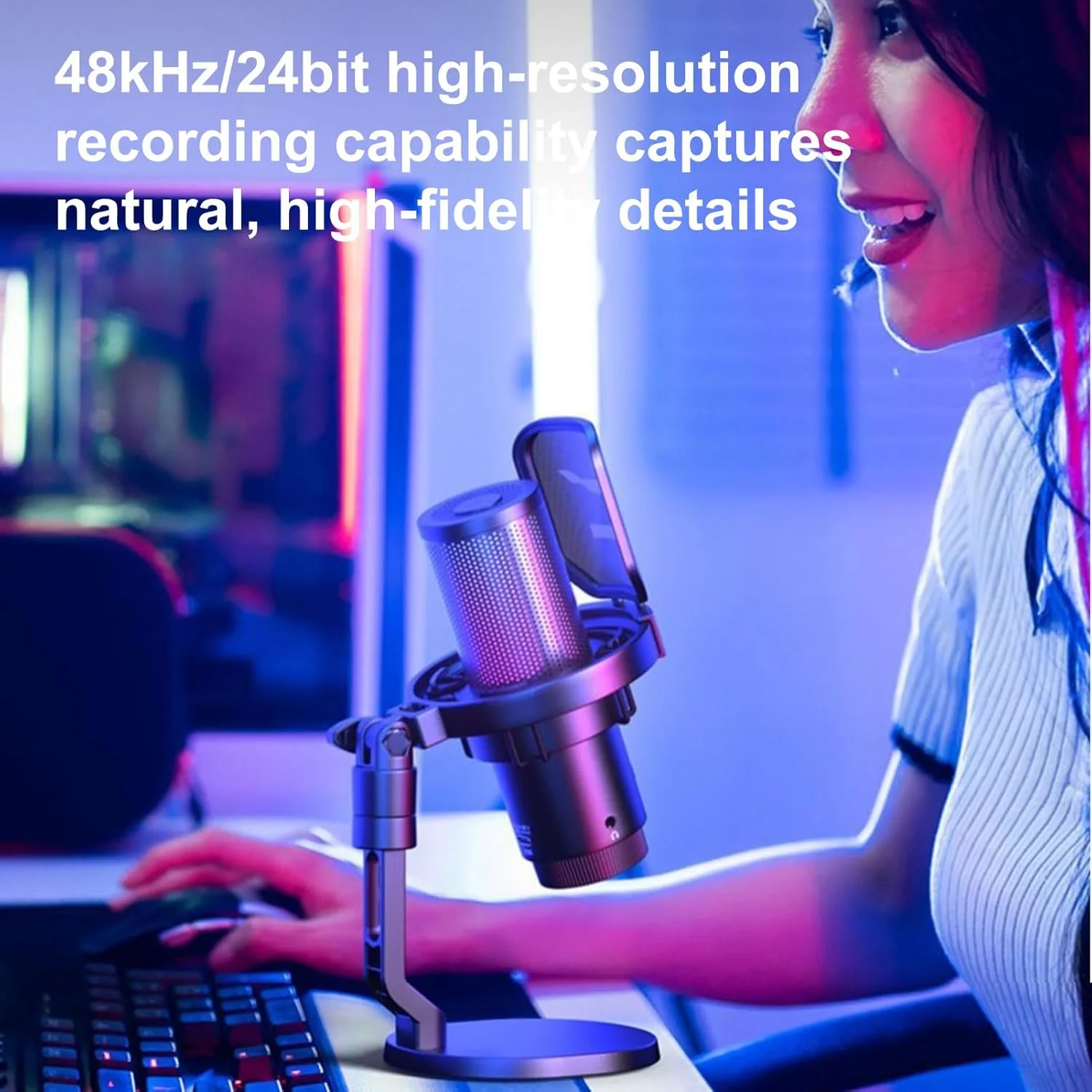 میکروفون USB بی‌سیم Jectse EJoy Uni Pro با حذف نویز تک دکمه‌ای و نورپردازی RGB پویا برای پخش زنده، میکروفون گیمینگ خازنی برای گیمرها/استریمرها - قرمز