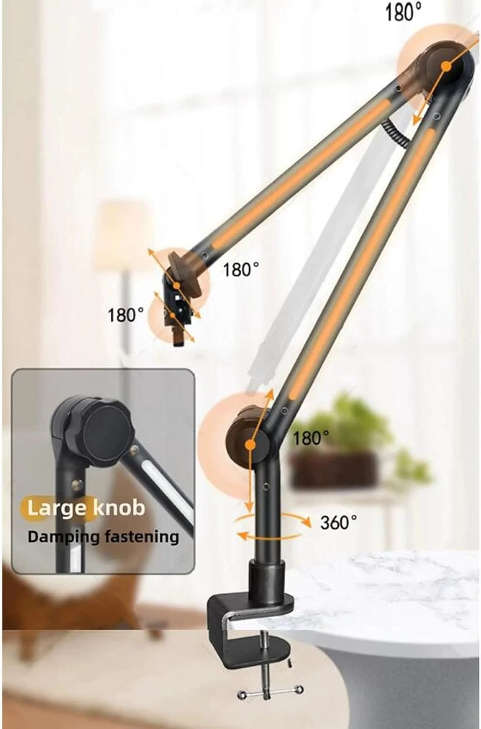 پایه میکروفون رومیزی قابل تنظیم Fabater با نورپردازی RGB برای جلسات آنلاین و تولیدکنندگان محتوا، ساخته شده از فلز و ABS، دارای 22 حالت رنگی