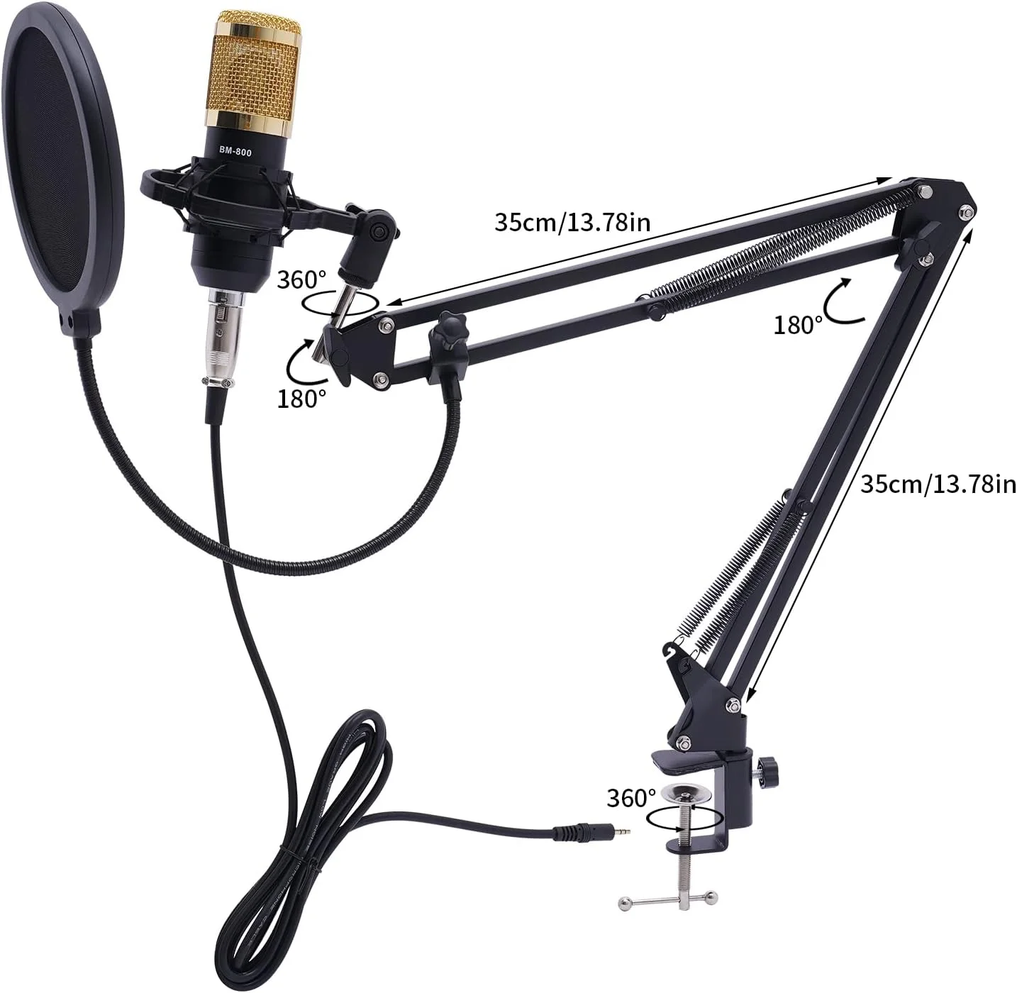 میکروفون کاندنسر USB همراه با کارت صدای VBS، به همراه پایه ضد لرزش، بازوی میکروفون و پاپ فیلتر برای استریم زنده، یوتیوب و گیمینگ، 14.5 * 11 * 3 سانتی متر