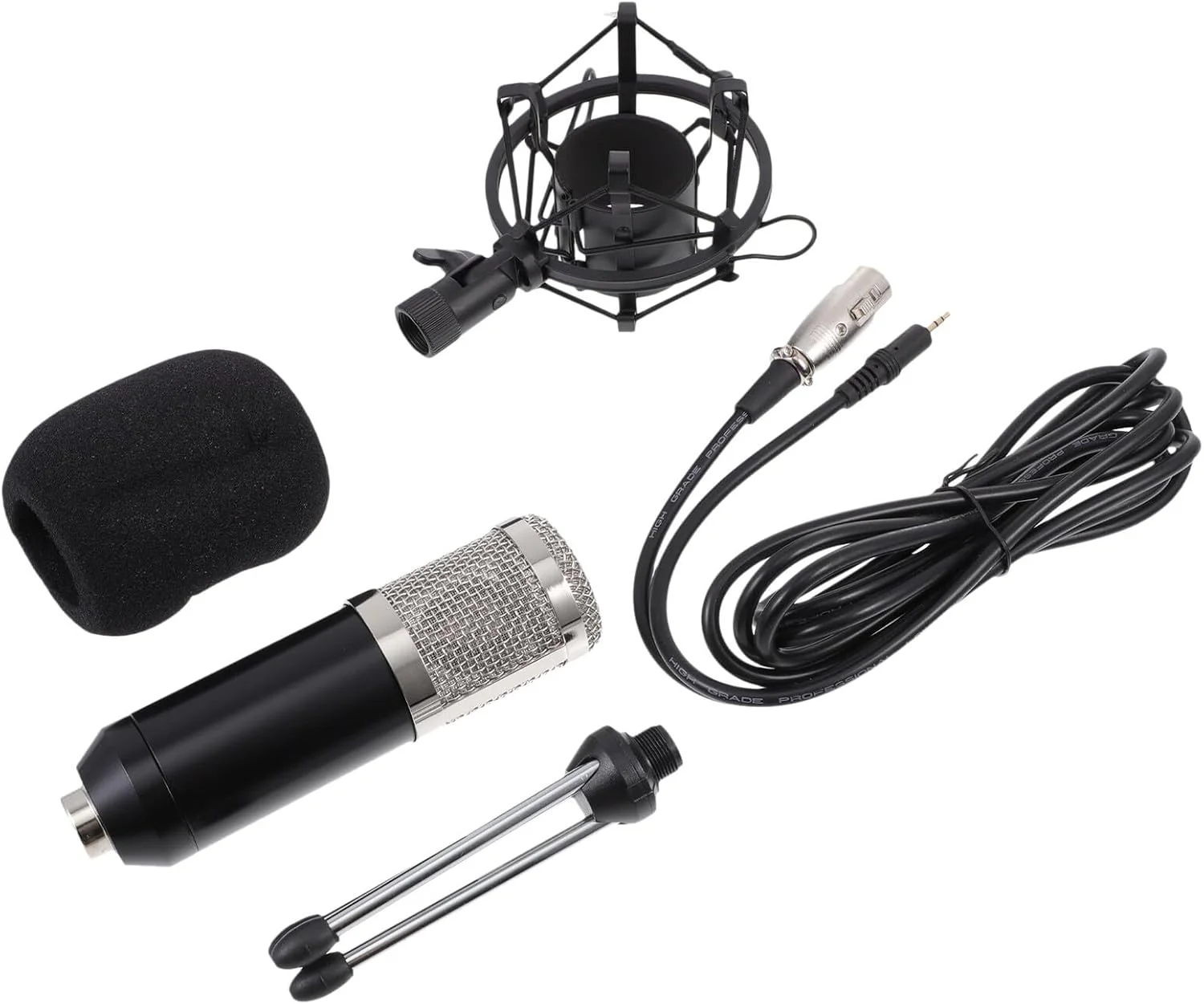 میکروفون خازنی Milisten با کابل و ولتاژ فانتوم، میکروفون بادوام و چند منظوره برای بازی، آواز، ضبط کنفرانس، مشکی نقره ای، قابل حمل میکروفون خازنی Milisten با کابل و ولتاژ فانتوم، میکروفون بادوام و چند منظوره برای بازی، آواز، ضبط کنفرانس، مشکی نقره ای، قابل حمل