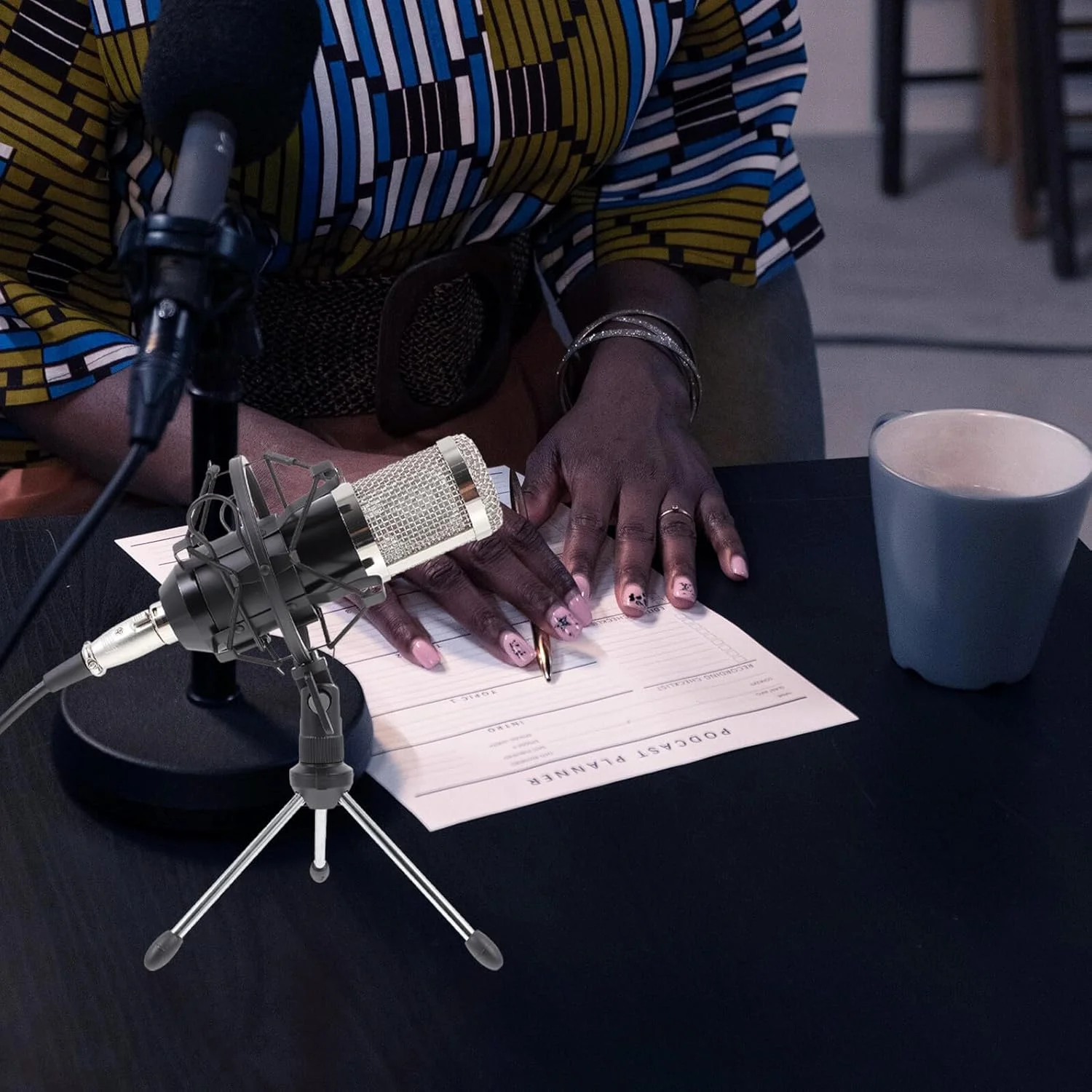 میکروفون خازنی Milisten با کابل و ولتاژ فانتوم، میکروفون بادوام و چند منظوره برای بازی، آواز، ضبط کنفرانس، مشکی نقره ای، قابل حمل