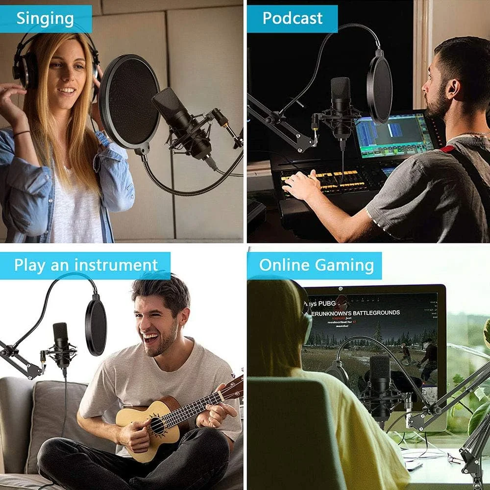 میکروفون خازنی Diealles Shine، میکروفون کامپیوتر با بازو، ست میکروفون پادکست 192 کیلوهرتز/24 بیت با پایه رومیزی و محافظ پاپ، فیلتر پاپ برای ضبط، پادکست، صداگذاری، استریم، یوتیوب