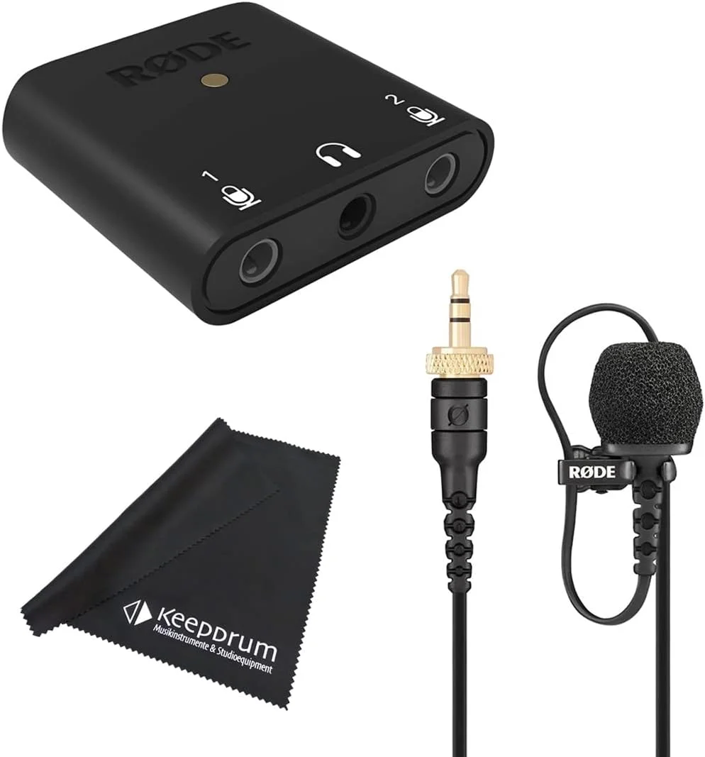 میکروفون کاندنسر یقه ای Rode Lavalier II + رابط صوتی 2 کاناله Rode AI-Micro + دستمال میکروفایبر keepdrum میکروفون کاندنسر یقه ای Rode Lavalier II + رابط صوتی 2 کاناله Rode AI-Micro + دستمال میکروفایبر keepdrum