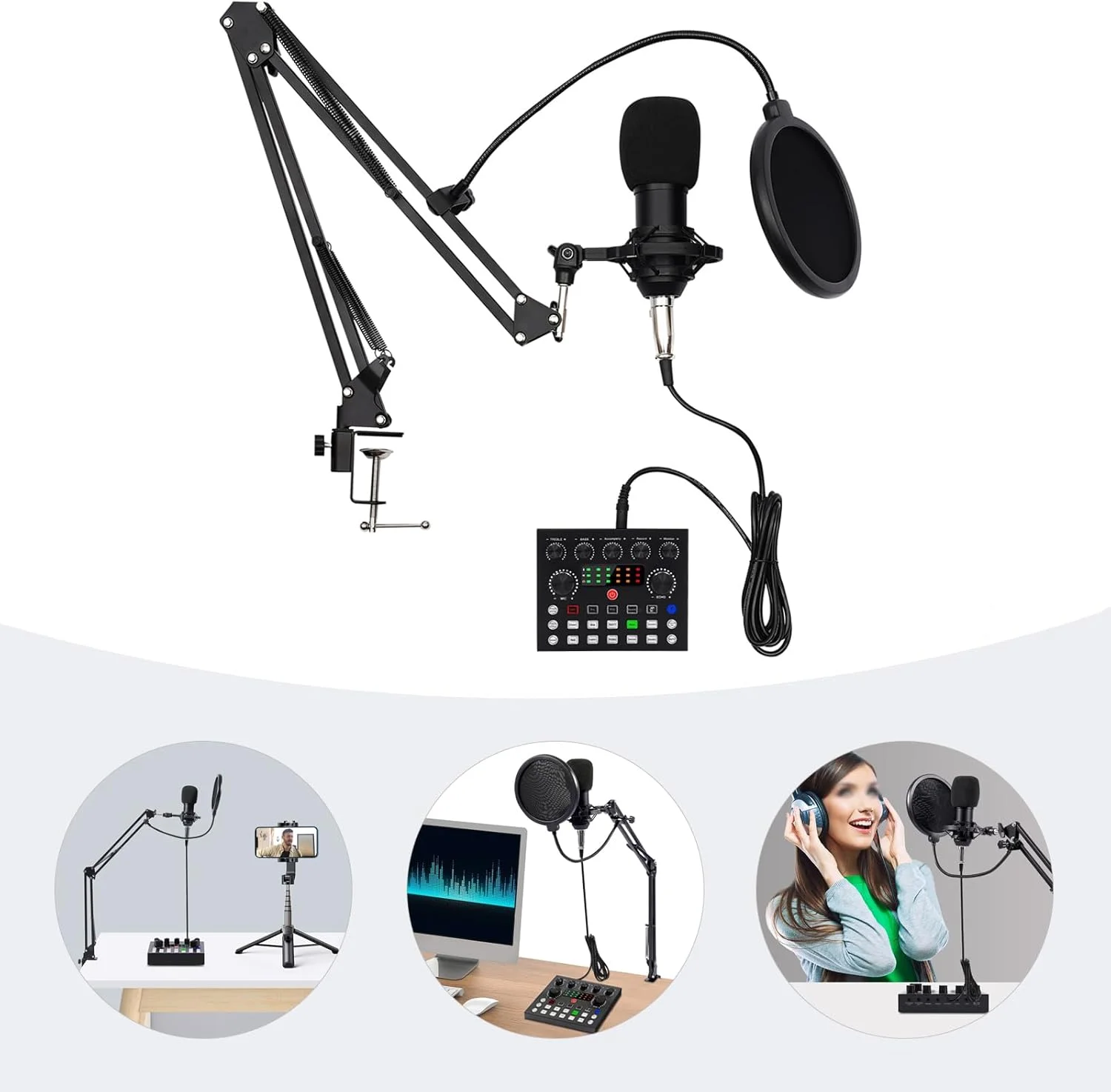 میکروفون کندانسور با کارت صدای رابط صوتی میکسر DJ کیت میکروفون میکسر صوتی برای پخش زنده میکروفون کندانسور با کارت صدای رابط صوتی میکسر DJ کیت میکروفون میکسر صوتی برای پخش زنده