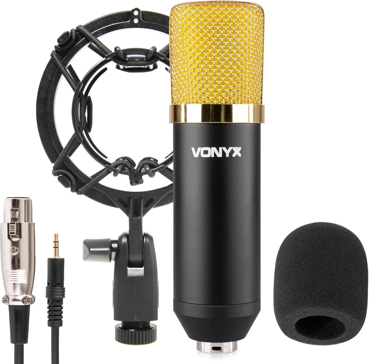 میکروفون استودیویی Vonyx CM400B میکروفون بازی میکروفون استریمینگ PC با پایه ضد لرزش، XLR به جک 3.5 میلی متری و پاپ شیلد، میکروفون کاندنسر، میکروفون پادکست، مشکی طلایی میکروفون استودیویی Vonyx CM400B میکروفون بازی میکروفون استریمینگ PC با پایه ضد لرزش، XLR به جک 3.5 میلی متری و پاپ شیلد، میکروفون کاندنسر، میکروفون پادکست، مشکی طلایی