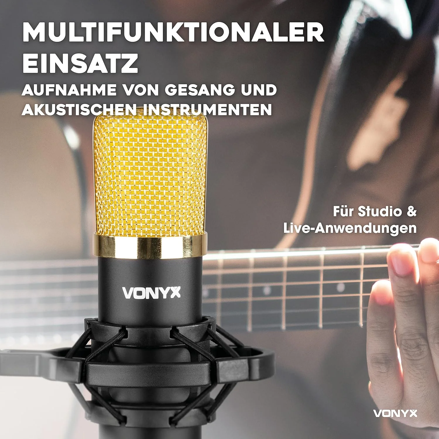 میکروفون استودیویی Vonyx CM400B میکروفون بازی میکروفون استریمینگ PC با پایه ضد لرزش، XLR به جک 3.5 میلی متری و پاپ شیلد، میکروفون کاندنسر، میکروفون پادکست، مشکی طلایی میکروفون استودیویی Vonyx CM400B میکروفون بازی میکروفون استریمینگ PC با پایه ضد لرزش، XLR به جک 3.5 میلی متری و پاپ شیلد، میکروفون کاندنسر، میکروفون پادکست، مشکی طلایی