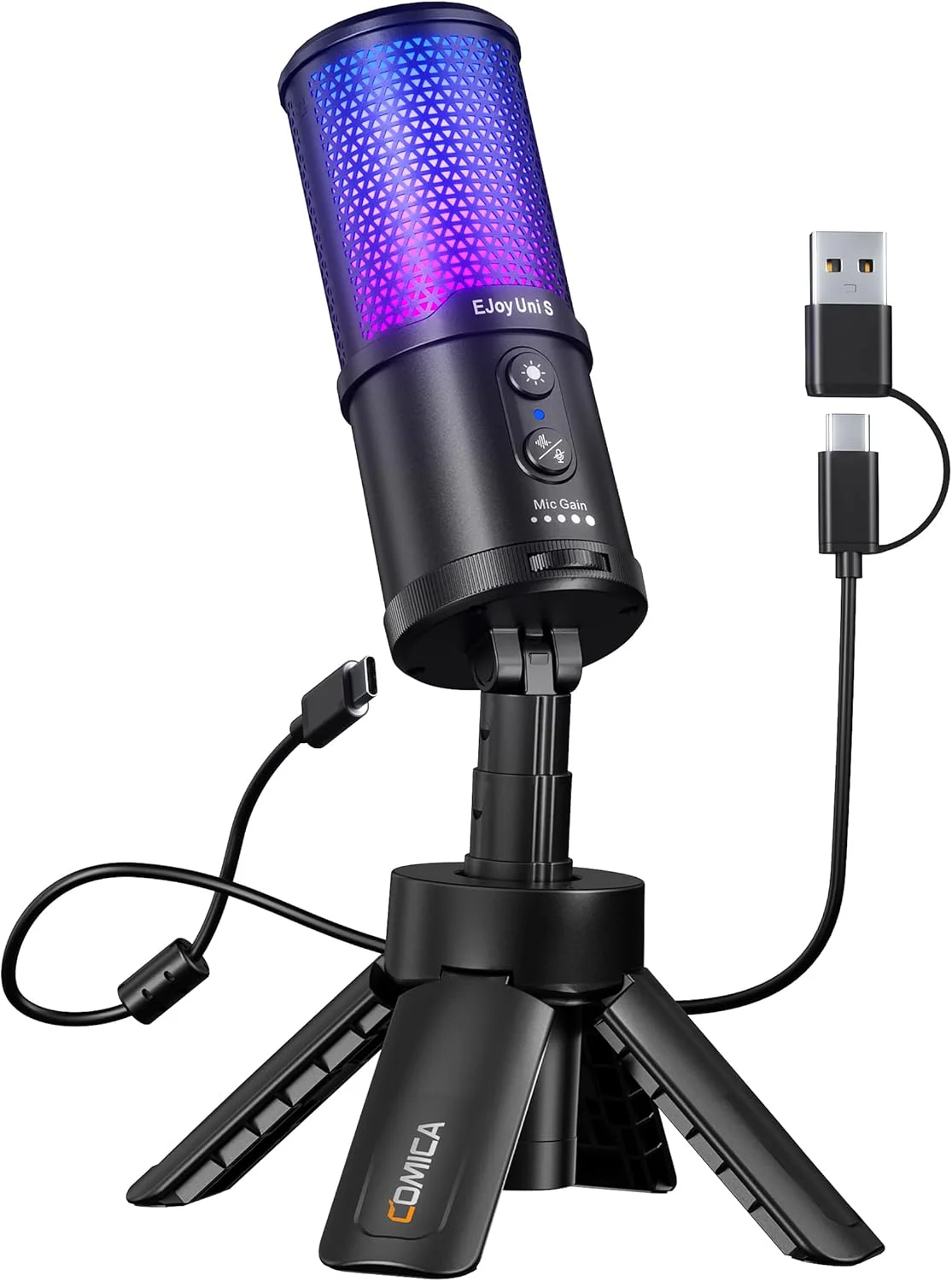 میکروفون گیمینگ USB کمیکا Ejoy Uni S با RGB، 48kHz/24Bit، میکروفون کندانسور کاردیوئید با قابلیت حذف نویز و دکمه قطع صدا، میکروفون دینامیک برای استریم، پادکست، یوتیوب، دیسکورد، PC، مک، PS4/5 میکروفون گیمینگ USB کمیکا Ejoy Uni S با RGB، 48kHz/24Bit، میکروفون کندانسور کاردیوئید با قابلیت حذف نویز و دکمه قطع صدا، میکروفون دینامیک برای استریم، پادکست، یوتیوب، دیسکورد، PC، مک، PS4/5