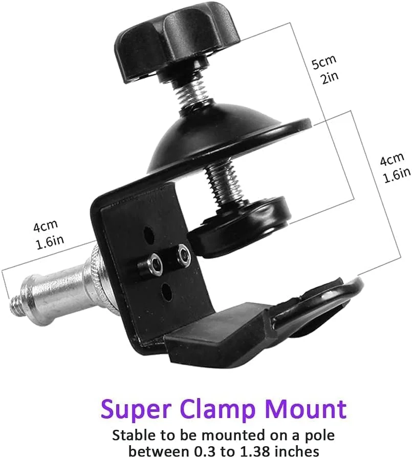 پایه میکروفون، نگهدارنده تلفن، پایه وب کم، گیره نور فلاش دوربین، نگهدارنده پایه نت موسیقی برای تلفن های همراه، وب کم های لاجیتک C920 C930، چراغ های LED، فلاش، میکروفون و غیره (رزوه ¼ اینچی)