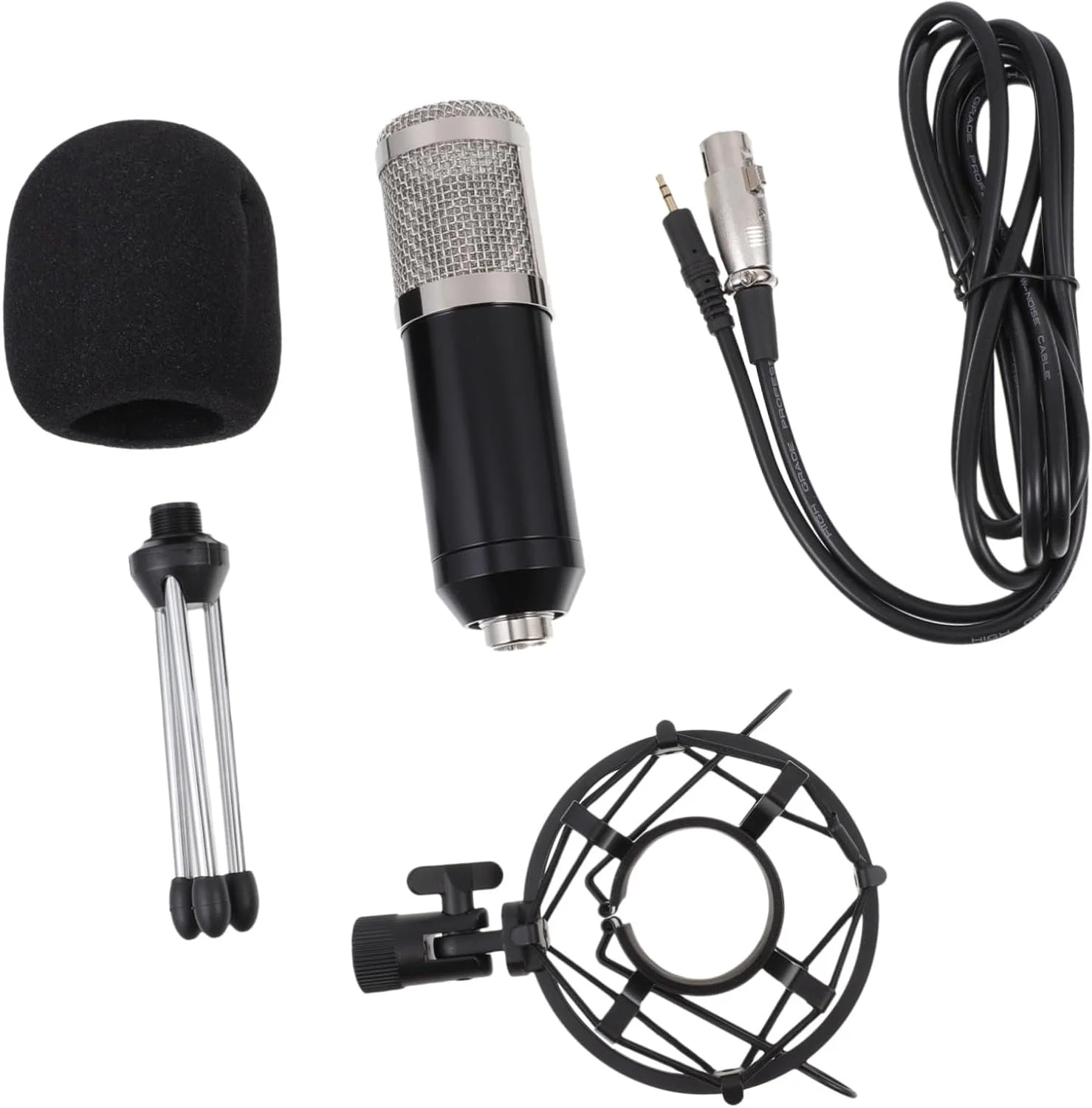 مجموعه میکروفون کاربردی خازنی 3.5 میلیمتری کابل 48 ولت مشکی/نقرهای مش برای خانه استیج KTV مجموعه میکروفون کاربردی خازنی 3.5 میلیمتری کابل 48 ولت مشکی/نقرهای مش برای خانه استیج KTV