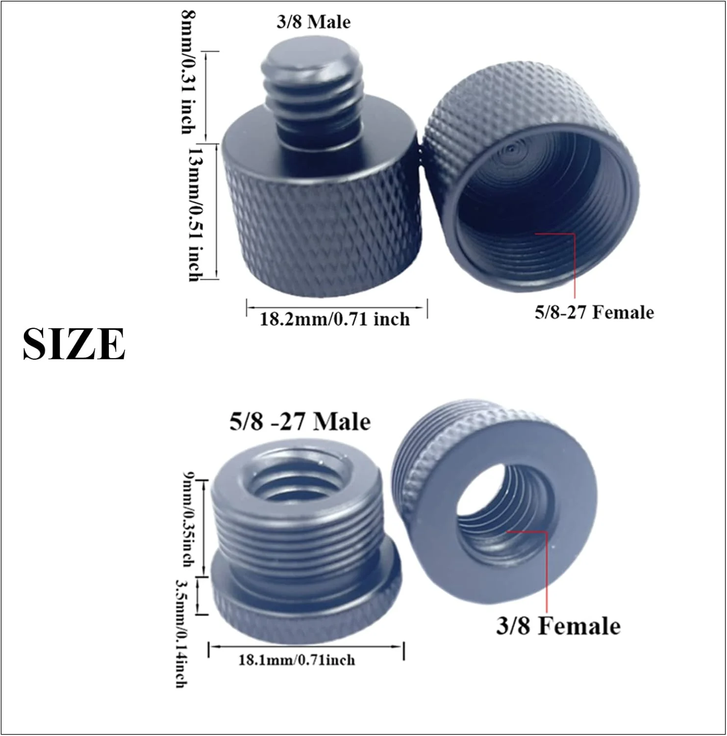 ۸ عدد آداپتور پایه میکروفون، ۴ عدد ۵/۸ به ۳/۸ و ۴ عدد ۳/۸ به ۵/۸ آداپتور، آلومینیومی، مشکی، مدل پایه