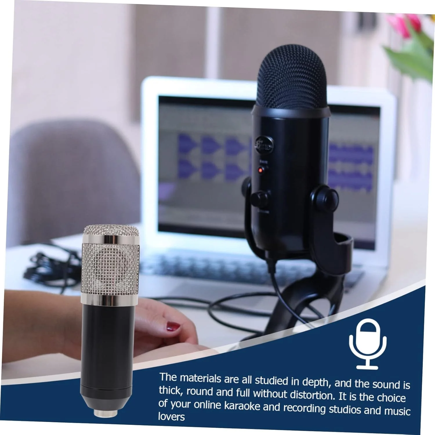 مجموعه میکروفون کاربردی خازنی 3.5 میلیمتری کابل 48 ولت مشکی/نقرهای مش برای خانه استیج KTV مجموعه میکروفون کاربردی خازنی 3.5 میلیمتری کابل 48 ولت مشکی/نقرهای مش برای خانه استیج KTV