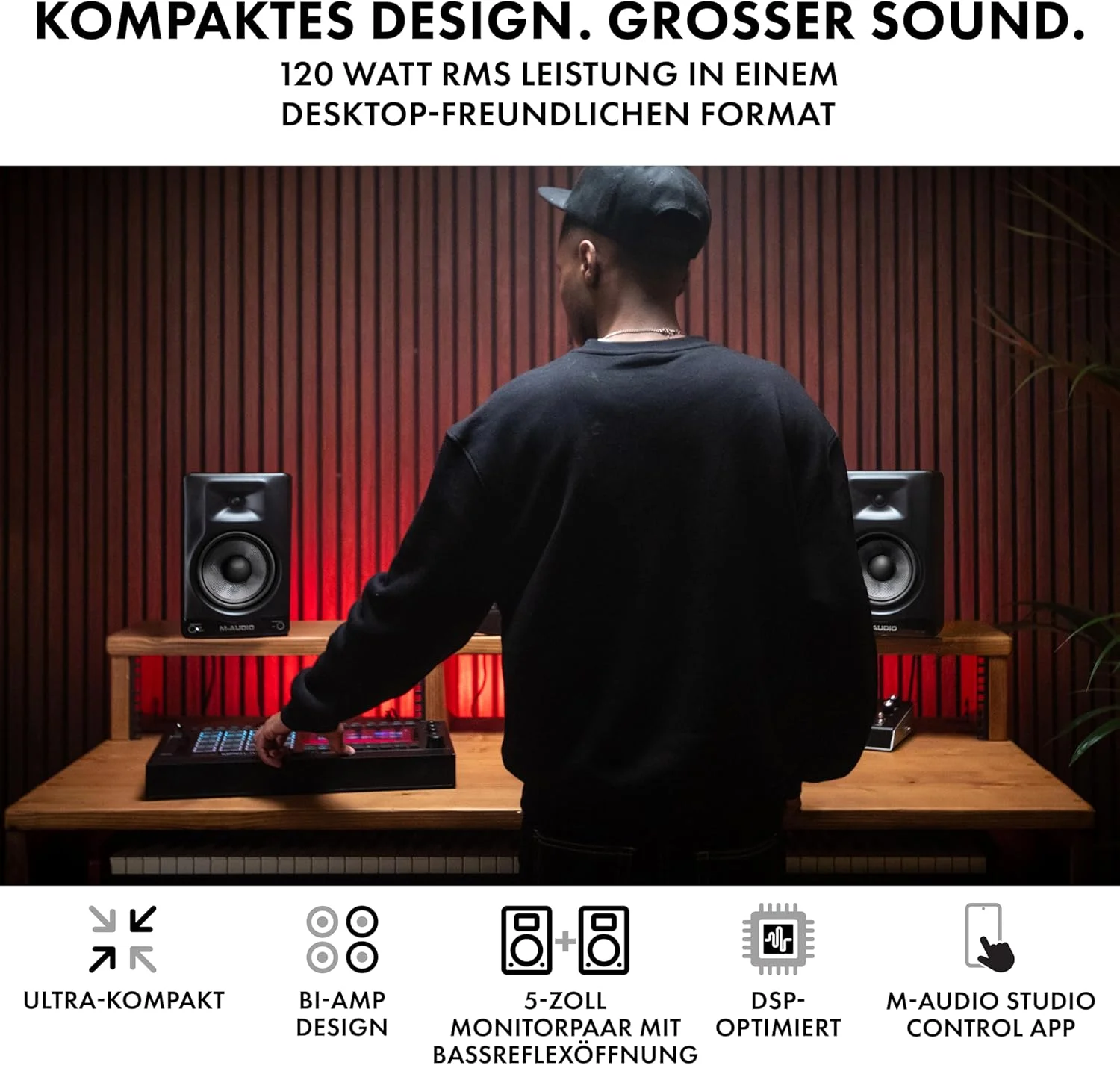 اسپیکر مانیتور استودیویی رومیزی 5 اینچی M-AUDIO BX5BT (جفت) با DSP، بلوتوث و کنترل برنامه برای تولید موسیقی، ویرایش ویدیو، تولید محتوا و پادکست اسپیکر مانیتور استودیویی رومیزی 5 اینچی M-AUDIO BX5BT (جفت) با DSP، بلوتوث و کنترل برنامه برای تولید موسیقی، ویرایش ویدیو، تولید محتوا و پادکست
