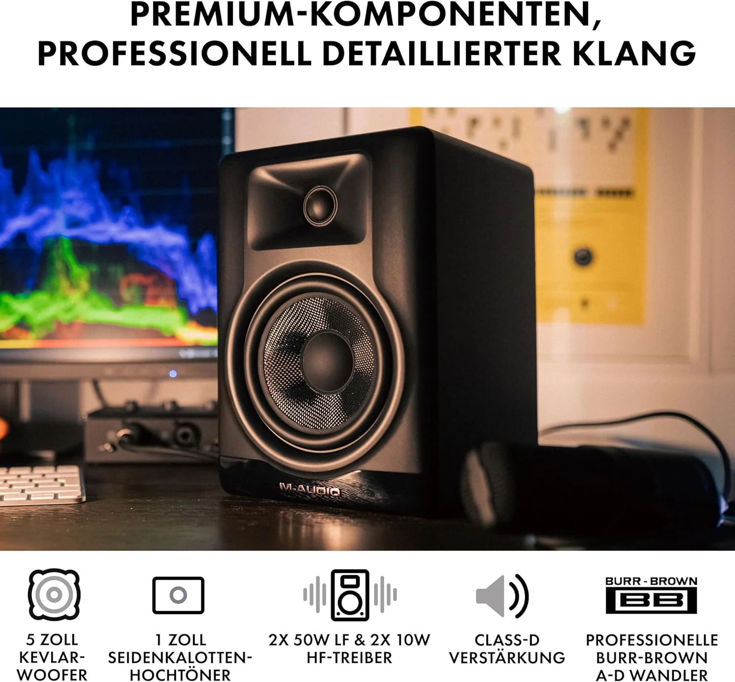 اسپیکر مانیتور استودیویی رومیزی 5 اینچی M-AUDIO BX5BT (جفت) با DSP، بلوتوث و کنترل برنامه برای تولید موسیقی، ویرایش ویدیو، تولید محتوا و پادکست اسپیکر مانیتور استودیویی رومیزی 5 اینچی M-AUDIO BX5BT (جفت) با DSP، بلوتوث و کنترل برنامه برای تولید موسیقی، ویرایش ویدیو، تولید محتوا و پادکست