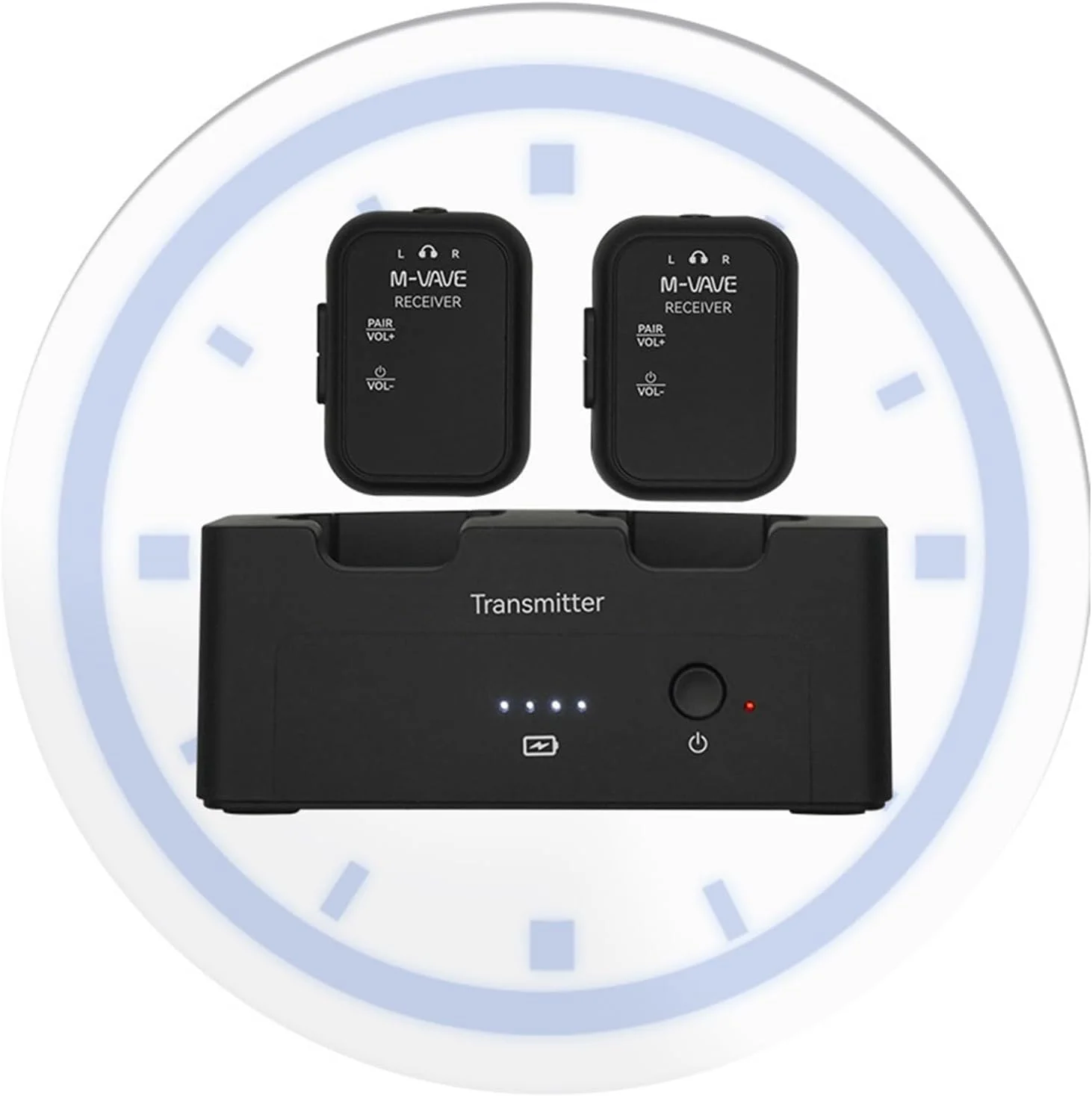 مانیتور هدفون بی‌سیم 2.4 گیگاهرتز، فرستنده قابل شارژ، 2 گیرنده با دکمه قابل تنظیم، عملکرد قطع صدا