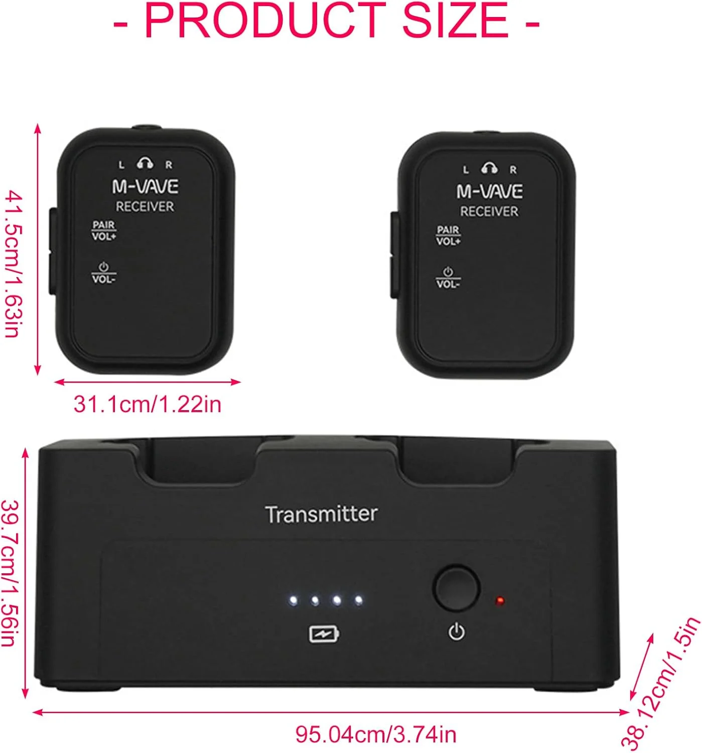 مانیتور هدفون بی‌سیم 2.4 گیگاهرتز، فرستنده قابل شارژ، 2 گیرنده با دکمه قابل تنظیم، عملکرد قطع صدا
