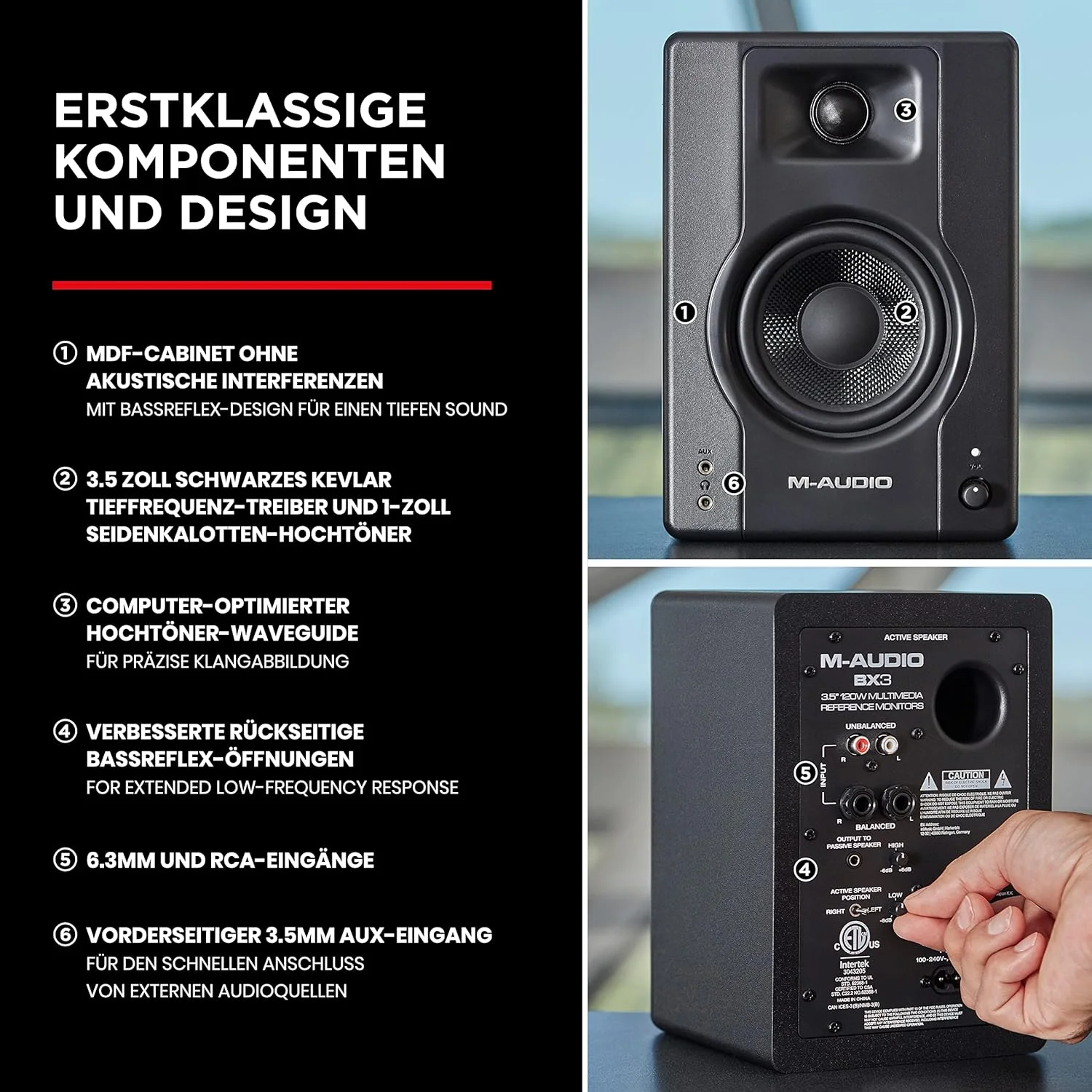 مانیتورهای استودیویی M-Audio BX3 و AIR 192 4-3.5 اینچی 120 واتی و کارت صدای USB برای ضبط و چندرسانه‌ای