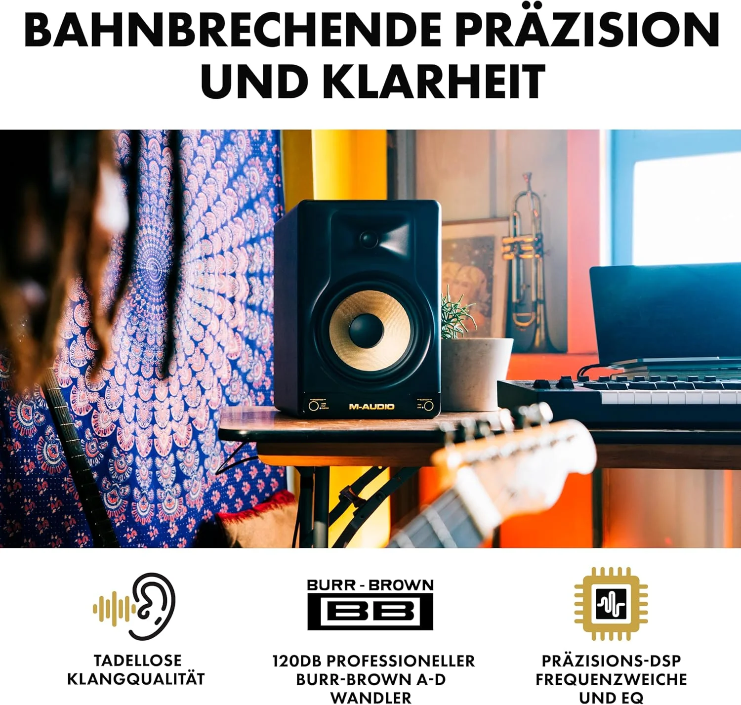 M-AUDIO Forty Sixty 6.5" Studio Monitor Lautsprecher für Produktion und Mixing mit Präzisions-DSP Frequenzweiche, EQ, Steuerungs-App und Bluetooth, 100 W