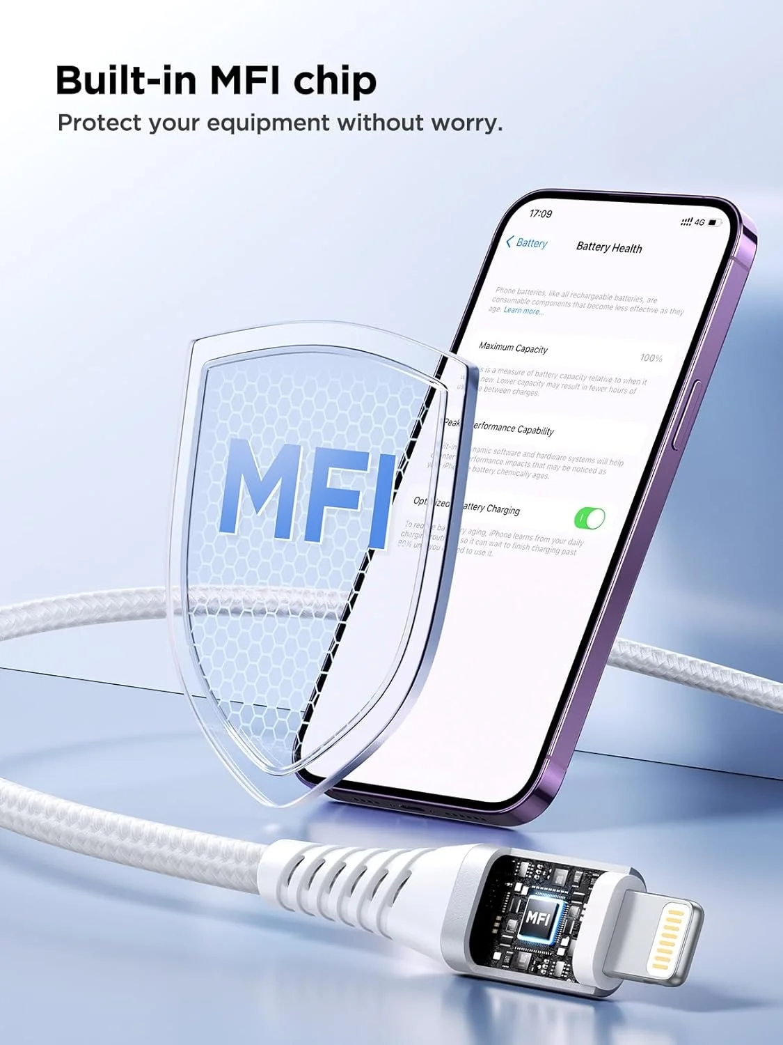 کابل لایتنینگ Aioneus [دو عدد 2 متری]، کابل شارژر آیفون دارای گواهی MFi، کابل USB A به لایتنینگ بافته شده نایلونی سازگار با آیفون 14، 13، 12، 11 پرو مکس مینی XS XR X 8 7 6 5، آیپد