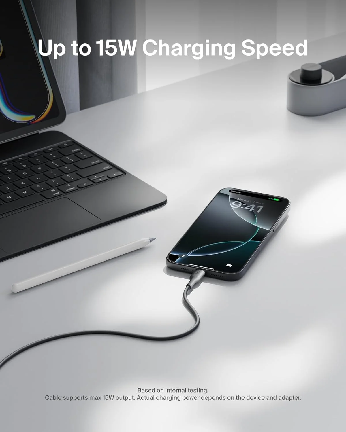 کابل USB-A به USB-C بافته شده بلکین مدل Eco (طول 1 متر، 15 وات) - کابل شارژ سریع نرم و انعطاف پذیر، سیم شارژر Type C برای سری آیفون 17 و 16، گلکسی S25، پیکسل 10، آیپد پرو و غیره - مشکی (USB 2.0)