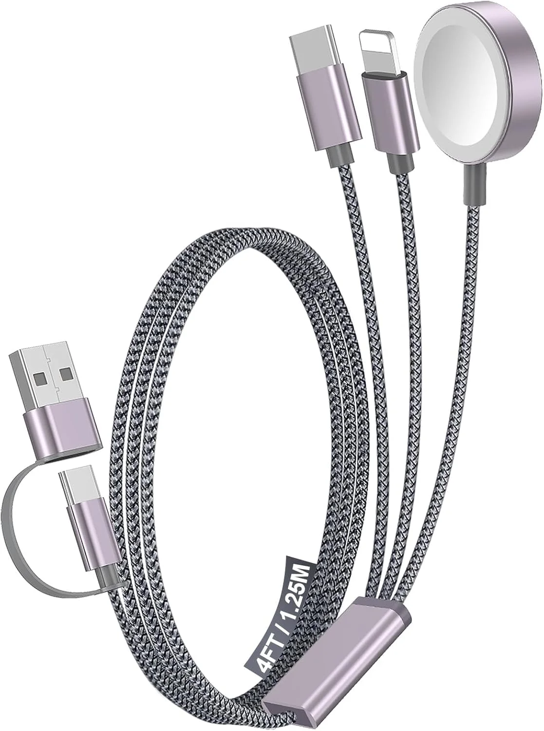 کابل شارژ سریع 3 در 2 YOOJ®، کابل شارژ چندگانه 4 فوتی با پورت های لایتنینگ و شارژر اپل واچ، لوازم ضروری سفر برای آیفون 16-11، آی واچ اولترا/SE/10-2، گلکسی S25-21، ایرپادز، آیپد کابل شارژ سریع 3 در 2 YOOJ®، کابل شارژ چندگانه 4 فوتی با پورت های لایتنینگ و شارژر اپل واچ، لوازم ضروری سفر برای آیفون 16-11، آی واچ اولترا/SE/10-2، گلکسی S25-21، ایرپادز، آیپد