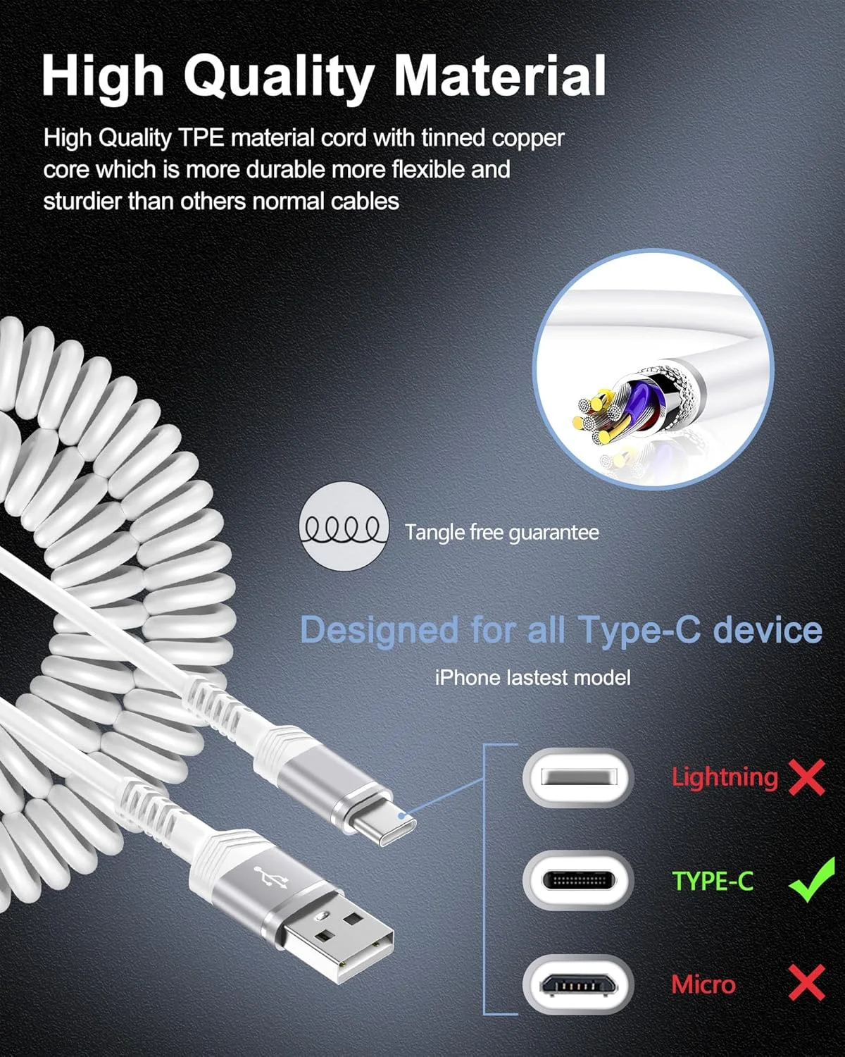 کابل فنری Carplay برای آیفون 16/15 Pro Max/15 Plus، کابل جمع شونده شارژ سریع 4 فوتی USB به USB C Carplay برای Apple iPad Pro Air 13 11 اینچی، iPad 10th 12.9 Gen4/5/6 Type C Power Line برای خودرو کابل فنری Carplay برای آیفون 16/15 Pro Max/15 Plus، کابل جمع شونده شارژ سریع 4 فوتی USB به USB C Carplay برای Apple iPad Pro Air 13 11 اینچی، iPad 10th 12.9 Gen4/5/6 Type C Power Line برای خودرو