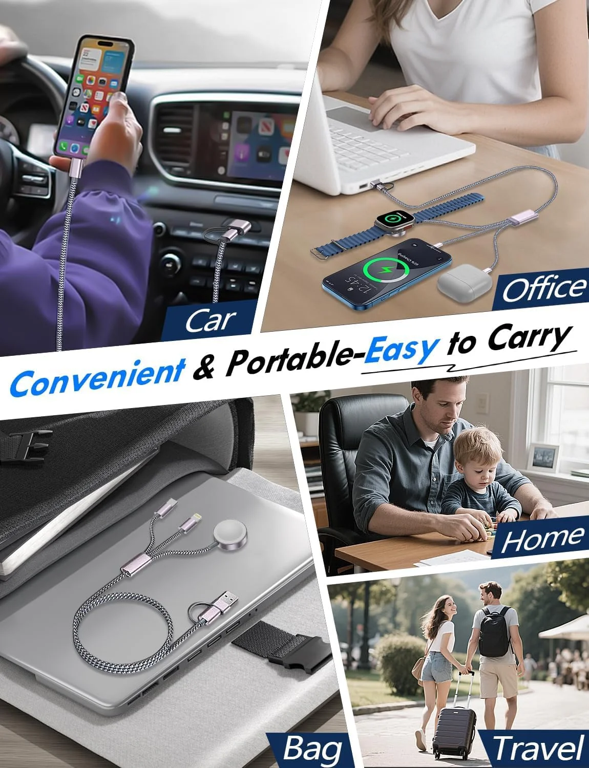 کابل شارژ سریع 3 در 2 YOOJ®، کابل شارژ چندگانه 4 فوتی با پورت های لایتنینگ و شارژر اپل واچ، لوازم ضروری سفر برای آیفون 16-11، آی واچ اولترا/SE/10-2، گلکسی S25-21، ایرپادز، آیپد کابل شارژ سریع 3 در 2 YOOJ®، کابل شارژ چندگانه 4 فوتی با پورت های لایتنینگ و شارژر اپل واچ، لوازم ضروری سفر برای آیفون 16-11، آی واچ اولترا/SE/10-2، گلکسی S25-21، ایرپادز، آیپد