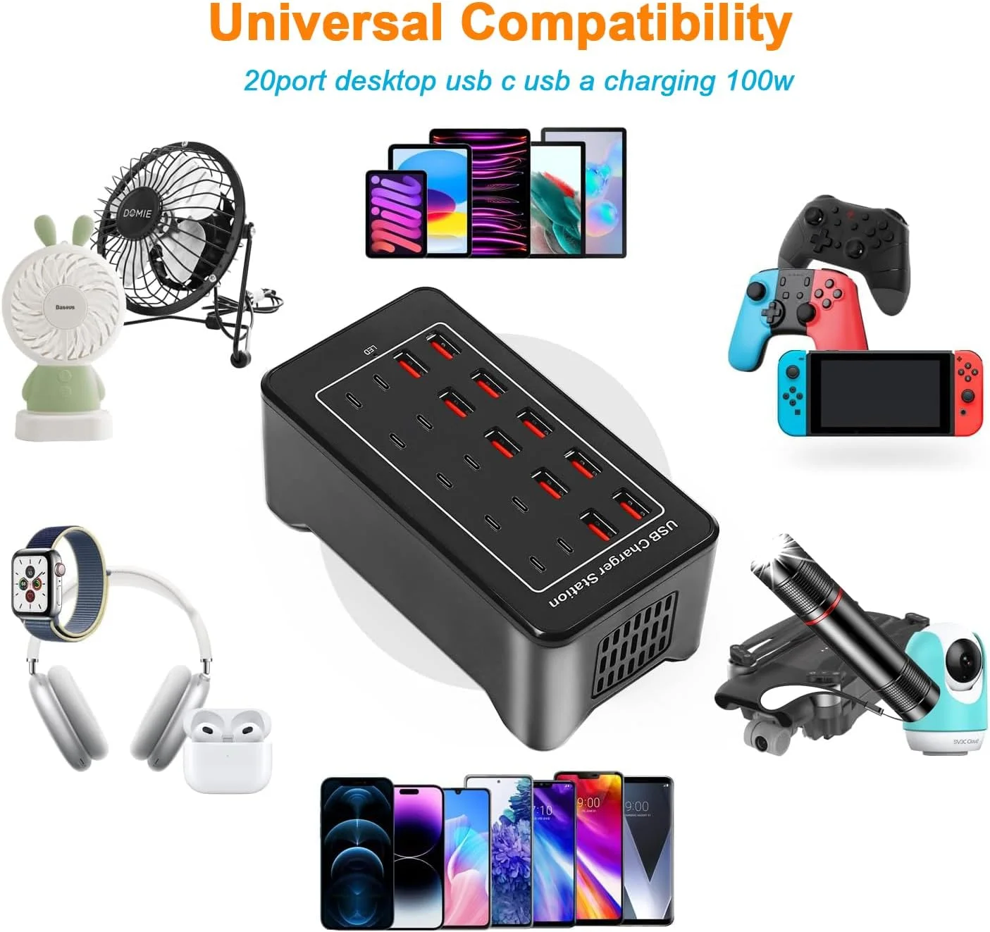 آداپتور شارژر USB C با توان 100 وات، ایستگاه شارژ USB C با 20 پورت (20 آمپر)، هاب شارژ چندگانه رومیزی با 10 پورت USB سازگار با اپل آیفون، آیپد، سامسونگ، پیکسل، تلفن همراه، تبلت، مناسب برای استفاده در منزل و اداره آداپتور شارژر USB C با توان 100 وات، ایستگاه شارژ USB C با 20 پورت (20 آمپر)، هاب شارژ چندگانه رومیزی با 10 پورت USB سازگار با اپل آیفون، آیپد، سامسونگ، پیکسل، تلفن همراه، تبلت، مناسب برای استفاده در منزل و اداره