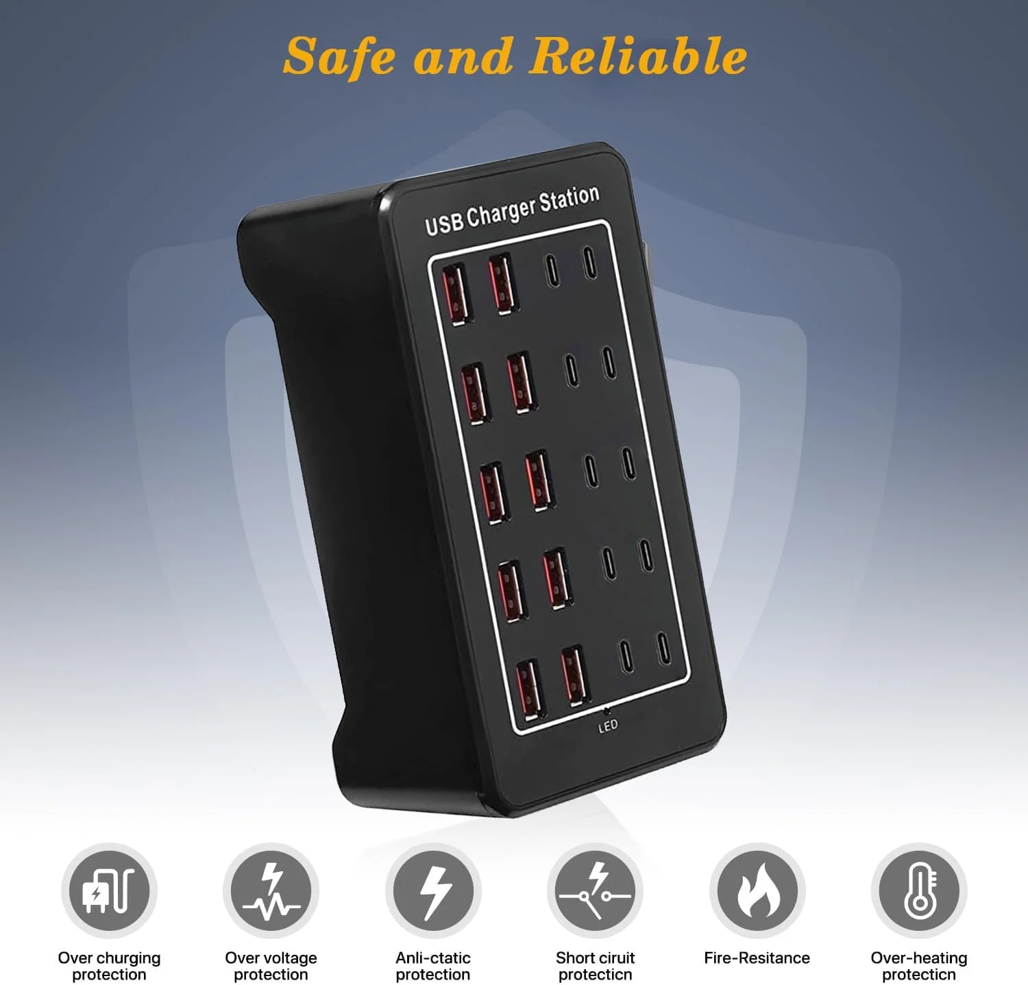 آداپتور شارژر USB C با توان 100 وات، ایستگاه شارژ USB C با 20 پورت (20 آمپر)، هاب شارژ چندگانه رومیزی با 10 پورت USB سازگار با اپل آیفون، آیپد، سامسونگ، پیکسل، تلفن همراه، تبلت، مناسب برای استفاده در منزل و اداره آداپتور شارژر USB C با توان 100 وات، ایستگاه شارژ USB C با 20 پورت (20 آمپر)، هاب شارژ چندگانه رومیزی با 10 پورت USB سازگار با اپل آیفون، آیپد، سامسونگ، پیکسل، تلفن همراه، تبلت، مناسب برای استفاده در منزل و اداره