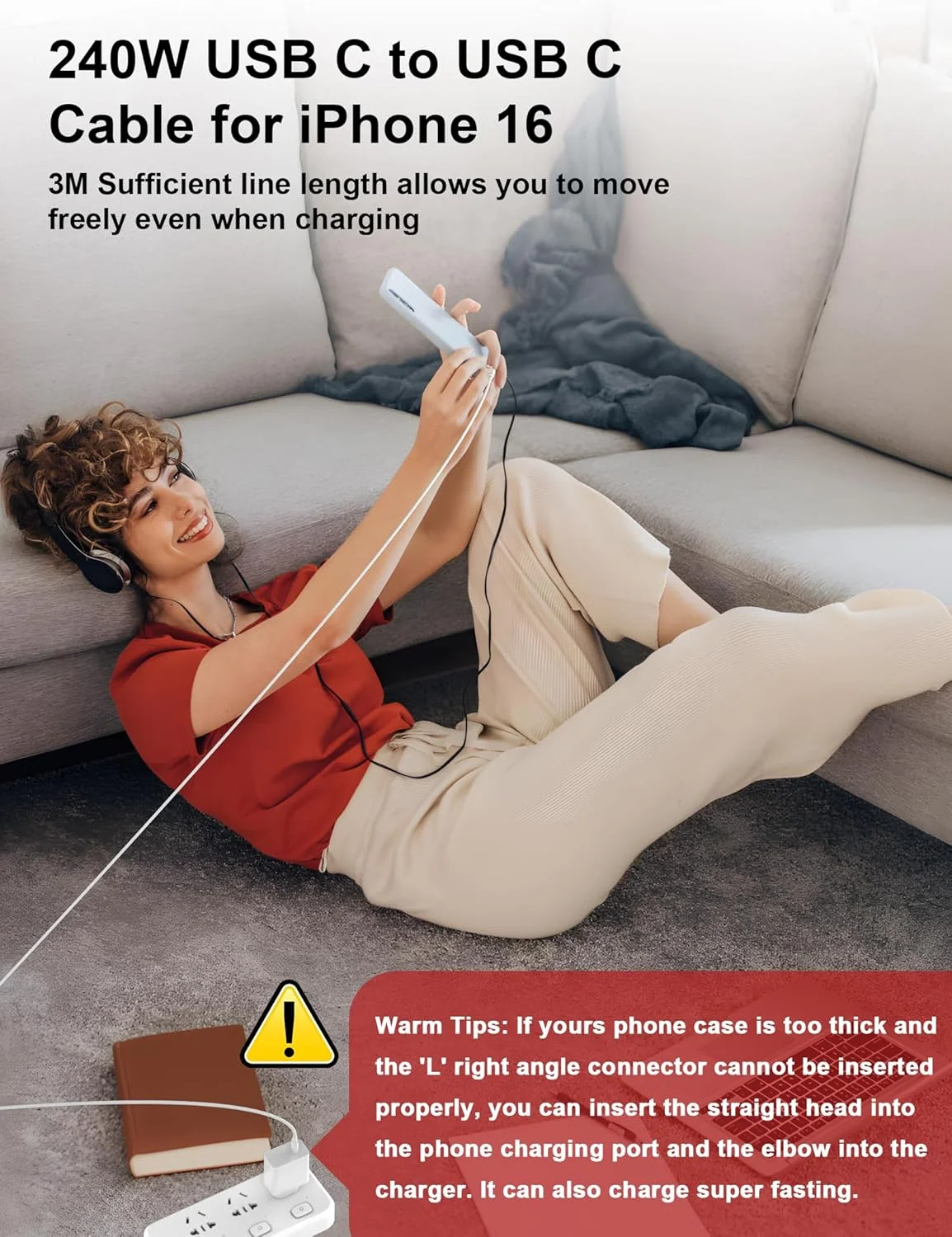 کابل USB C به USB C با قابلیت شارژ سریع 240 وات، طول 3 متر، مناسب برای کابل شارژ آیفون 16، کابل شارژر تایپ C با زاویه راست برای انتقال داده برای آیفون 17 16/آیپد پرو ایر/سامسونگ S25 S24 Ultra S23/مک بوک، سفید کابل USB C به USB C با قابلیت شارژ سریع 240 وات، طول 3 متر، مناسب برای کابل شارژ آیفون 16، کابل شارژر تایپ C با زاویه راست برای انتقال داده برای آیفون 17 16/آیپد پرو ایر/سامسونگ S25 S24 Ultra S23/مک بوک، سفید