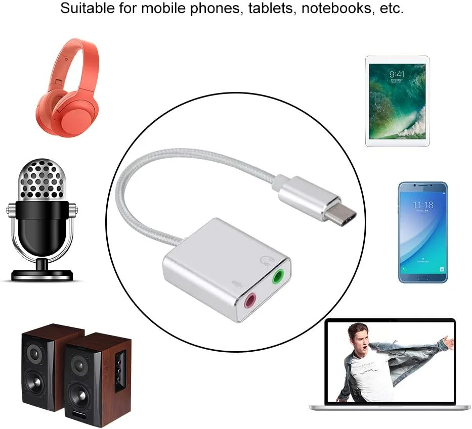 آداپتور USB C به 3.5 میلیمتری BAFOVY، کارت صدای خارجی Type C DAC با قابلیت حذف نویز و ضد تداخل برای تلفن، تبلت، لپتاپ، کامپیوتر، Plug & Play آداپتور USB C به 3.5 میلیمتری BAFOVY، کارت صدای خارجی Type C DAC با قابلیت حذف نویز و ضد تداخل برای تلفن، تبلت، لپتاپ، کامپیوتر، Plug & Play