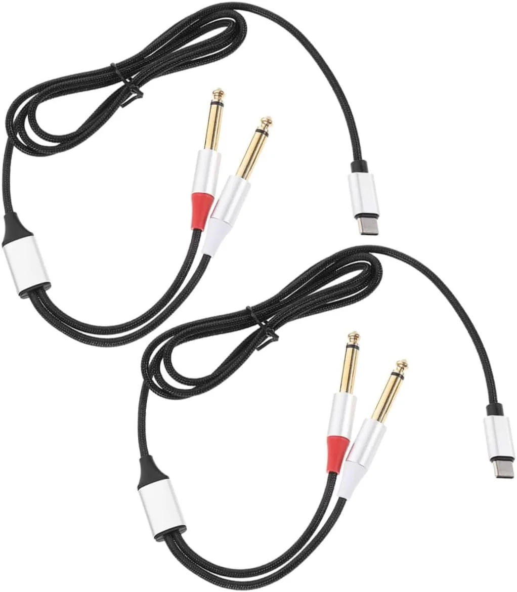 دو عدد کابل صوتی USB C به Type C، کابل آداپتور دوگانه جک برای تلفن هوشمند، تبلت، لپ تاپ، بلندگو، کابل بلندگو، انتقال صدای Hi-Fi