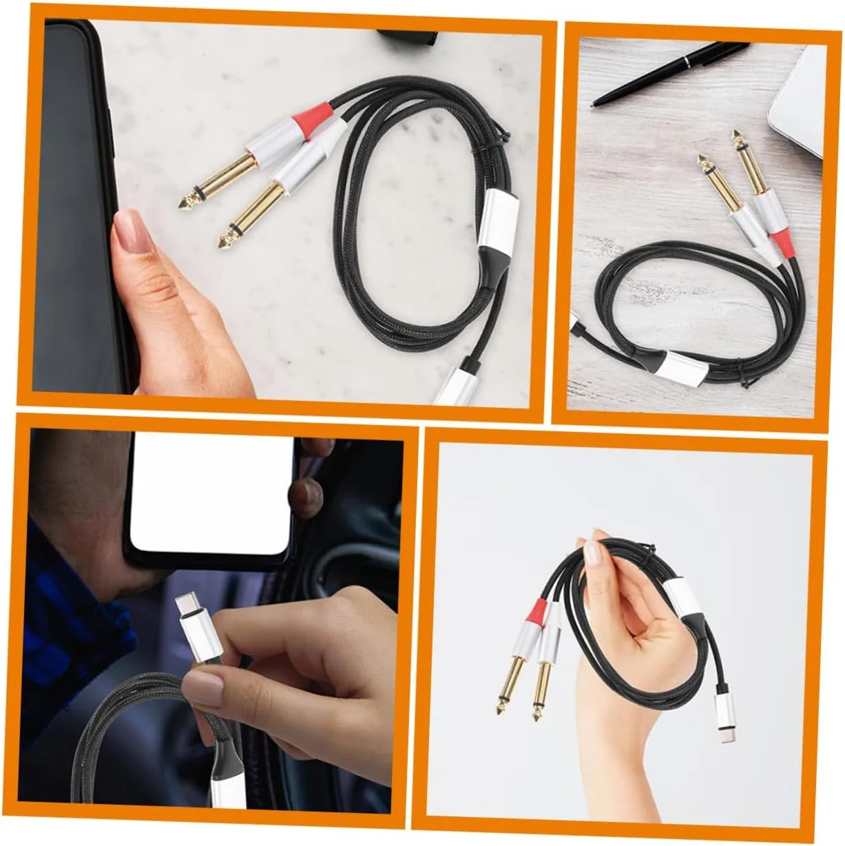 دو عدد کابل صوتی USB C به Type C، کابل آداپتور دوگانه جک برای تلفن هوشمند، تبلت، لپ تاپ، بلندگو، کابل بلندگو، انتقال صدای Hi-Fi
