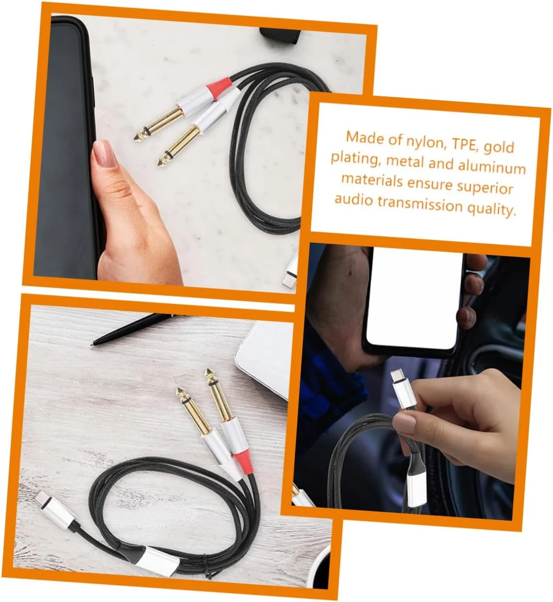 ۲ عدد کابل تبدیل استریو USB C نایلونی TPE با روکش طلا برای تلفن هوشمند تبلت لپ تاپ بلندگو رابط صوتی انتقال صدای با کیفیت بالا