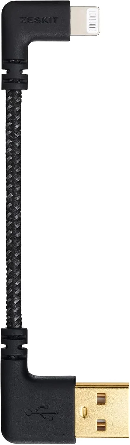 کابل لایتنینگ به USB زسکیت دارای گواهی MFi (کوتاه 10 سانتی متری بافته شده) شکل L زاویه راست، سازگار با Apple iPhone iPad AirPods برای شارژ و همگام سازی CarPlay DJI Head-Fi Amp DAC پاور بانک شارژر کابل لایتنینگ به USB زسکیت دارای گواهی MFi (کوتاه 10 سانتی متری بافته شده) شکل L زاویه راست، سازگار با Apple iPhone iPad AirPods برای شارژ و همگام سازی CarPlay DJI Head-Fi Amp DAC پاور بانک شارژر