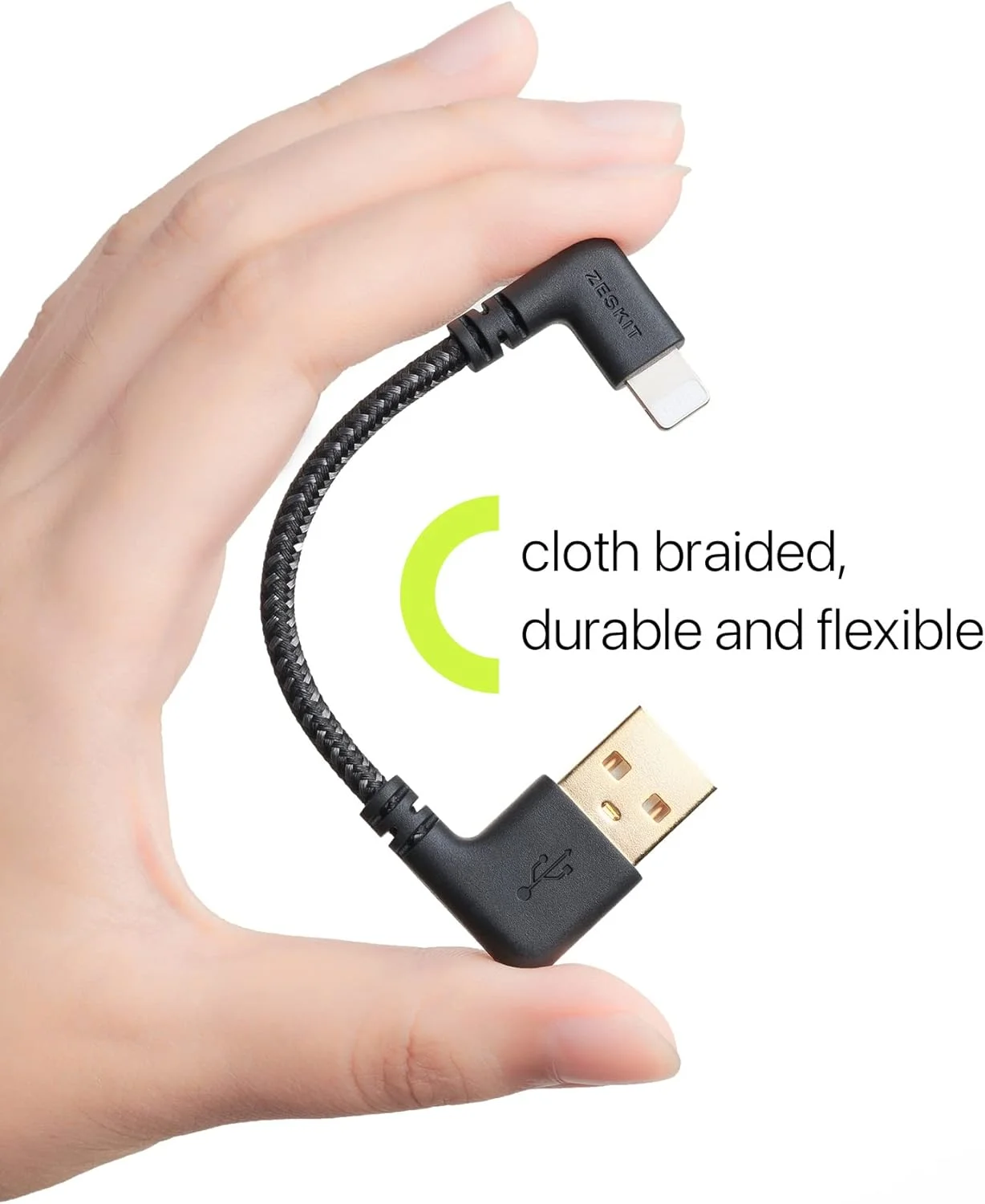 کابل لایتنینگ به USB زسکیت دارای گواهی MFi (کوتاه 10 سانتی متری بافته شده) شکل L زاویه راست، سازگار با Apple iPhone iPad AirPods برای شارژ و همگام سازی CarPlay DJI Head-Fi Amp DAC پاور بانک شارژر کابل لایتنینگ به USB زسکیت دارای گواهی MFi (کوتاه 10 سانتی متری بافته شده) شکل L زاویه راست، سازگار با Apple iPhone iPad AirPods برای شارژ و همگام سازی CarPlay DJI Head-Fi Amp DAC پاور بانک شارژر