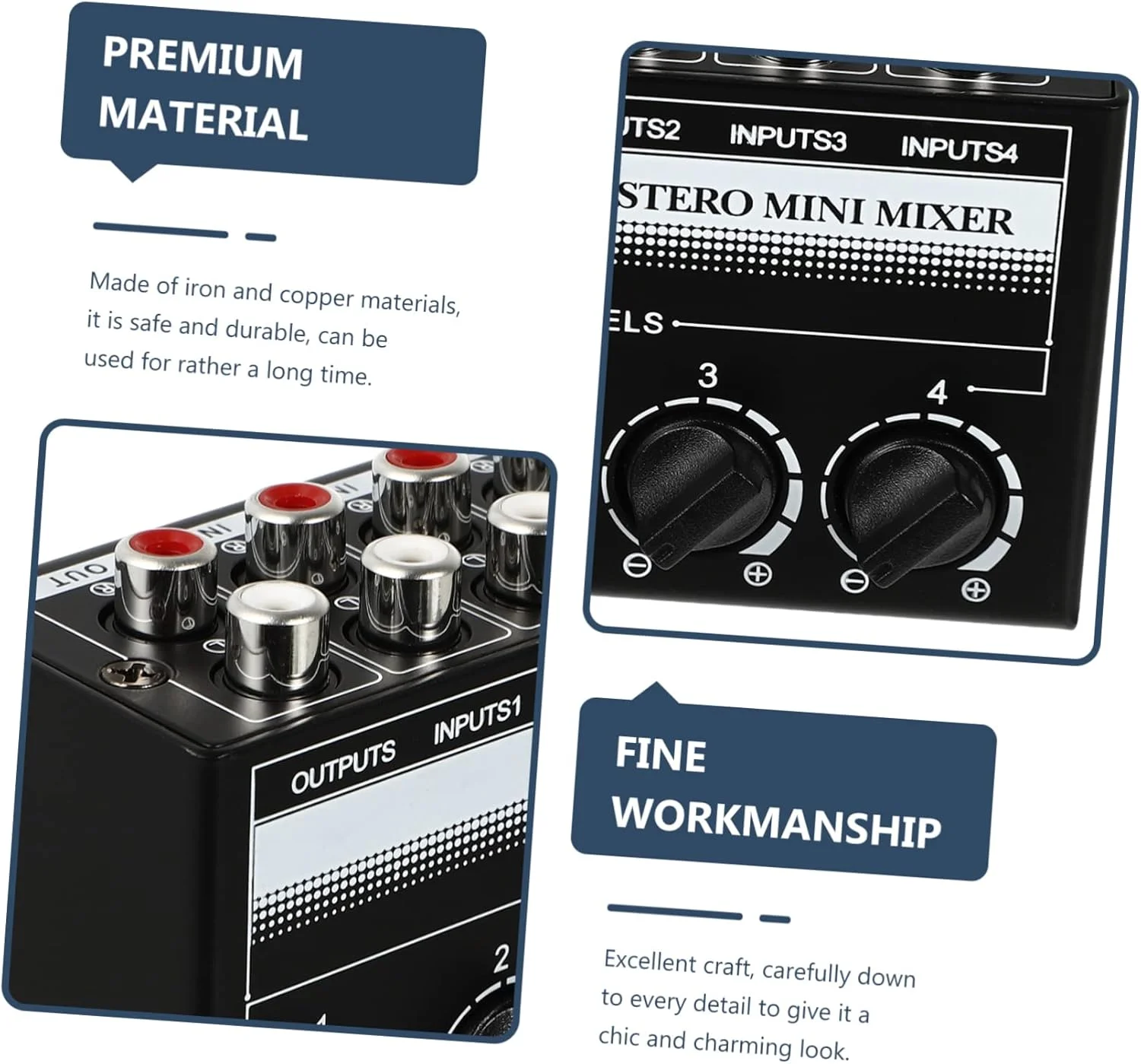 میکسر صوتی استریو کوچک برای تلفن، لپ تاپ، کامپیوتر رومیزی، پخش کننده سی دی، ساخته شده از آهن و مس میکسر صوتی استریو کوچک برای تلفن، لپ تاپ، کامپیوتر رومیزی، پخش کننده سی دی، ساخته شده از آهن و مس