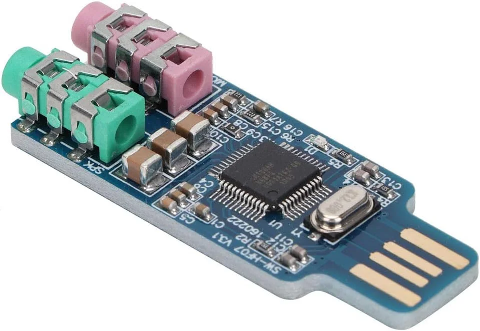 آداپتور صوتی خارجی USB مدل CM108، اتصال هدفون و میکروفون Plug & Play، درایو مستقیم برای کامپیوتر، لپ تاپ، دفتر کار خانگی