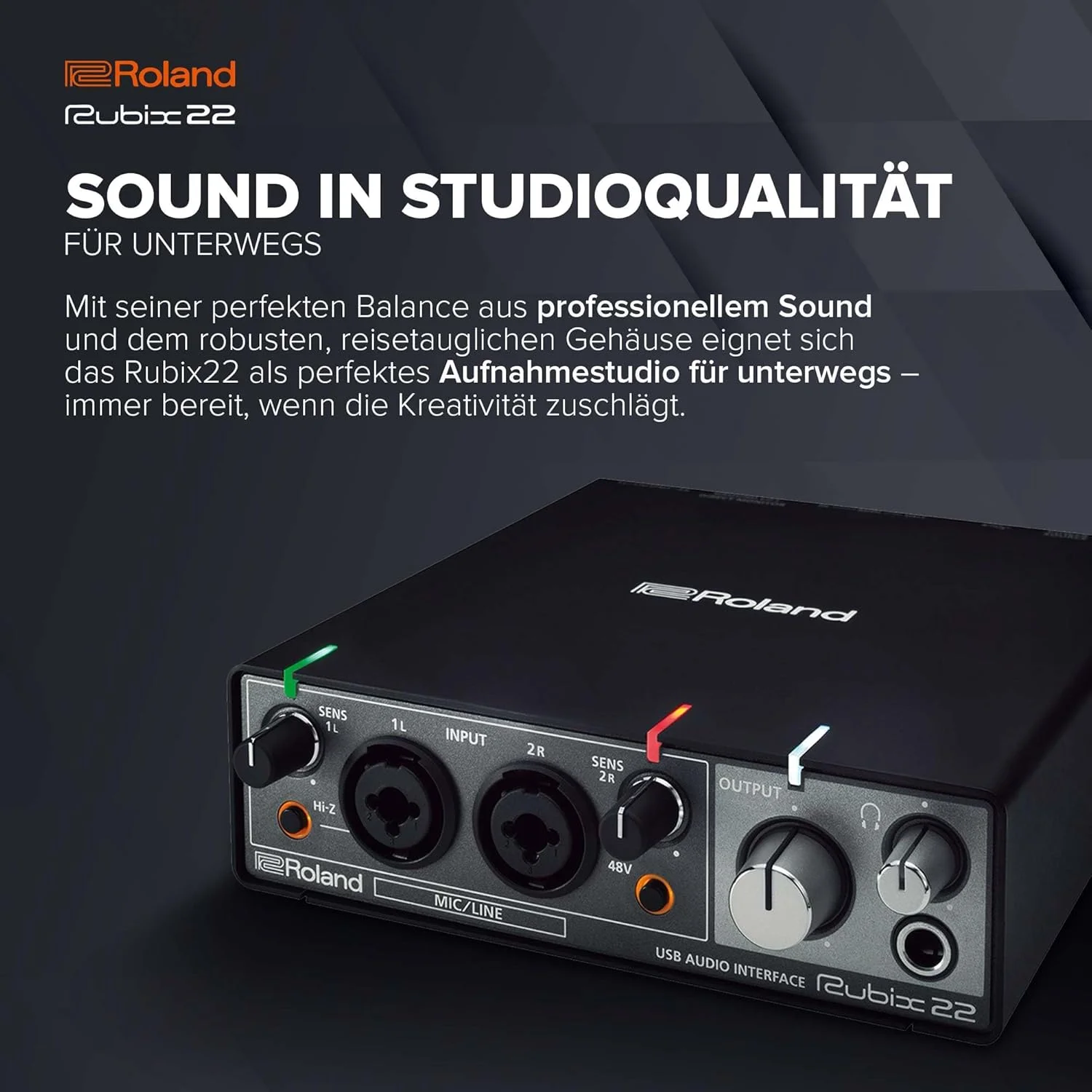 کارت صدای USB رولند Rubix22 با 2 ورودی/2 خروجی | کیفیت صدای با وضوح بالا | ضبط میکروفون، گیتار، کیبورد و موارد دیگر | ساختار جمع و جور و مقاوم | سازگار با مک، کامپیوتر و آیپد