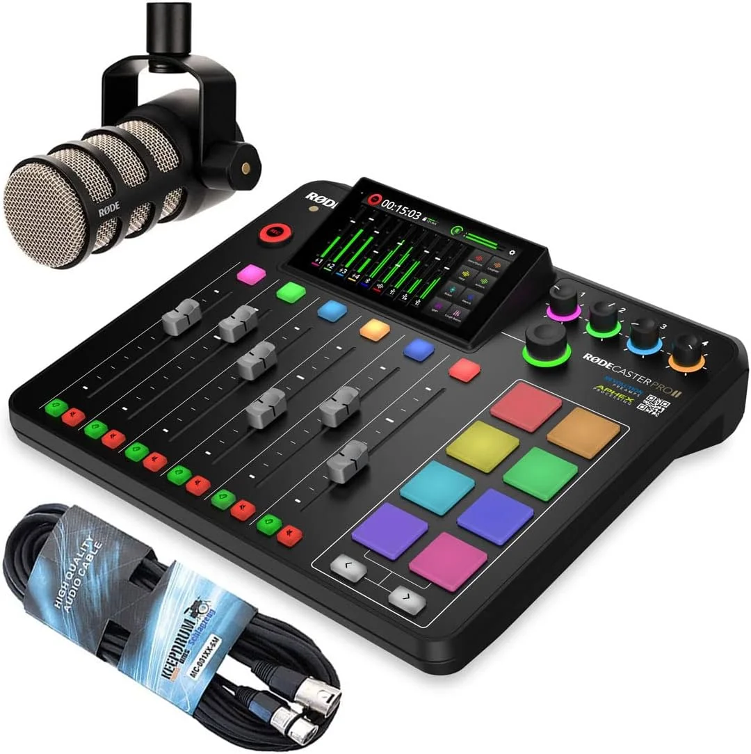 ایستگاه پادکست Rode Rodecaster Pro II Mischpult + میکروفون Rode Podmic مشکی + کابل XLR کیپدرام ایستگاه پادکست Rode Rodecaster Pro II Mischpult + میکروفون Rode Podmic مشکی + کابل XLR کیپدرام