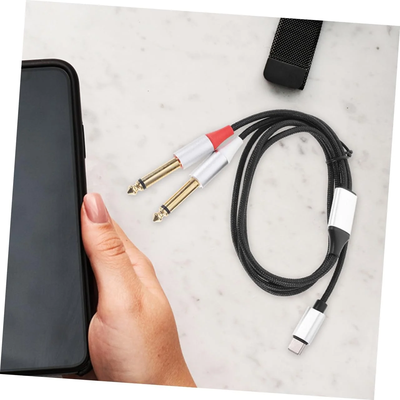 ۲ عدد کابل صوتی USB نوع C با روکش دوتایی نایلونی TPE با روکش طلا برای تلفن هوشمند، تبلت، لپ تاپ، بلندگو، نوازنده، دی جی، فناوری صدا