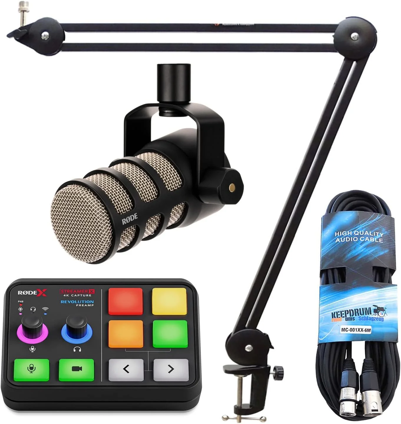 Rode X Streamer X کارت ضبط ویدیو و رابط صوتی برای استریمینگ، گیمینگ و تولید محتوا + میکروفون Podmic + بازوی مفصلی keepdrum + کابل XLR Rode X Streamer X کارت ضبط ویدیو و رابط صوتی برای استریمینگ، گیمینگ و تولید محتوا + میکروفون Podmic + بازوی مفصلی keepdrum + کابل XLR