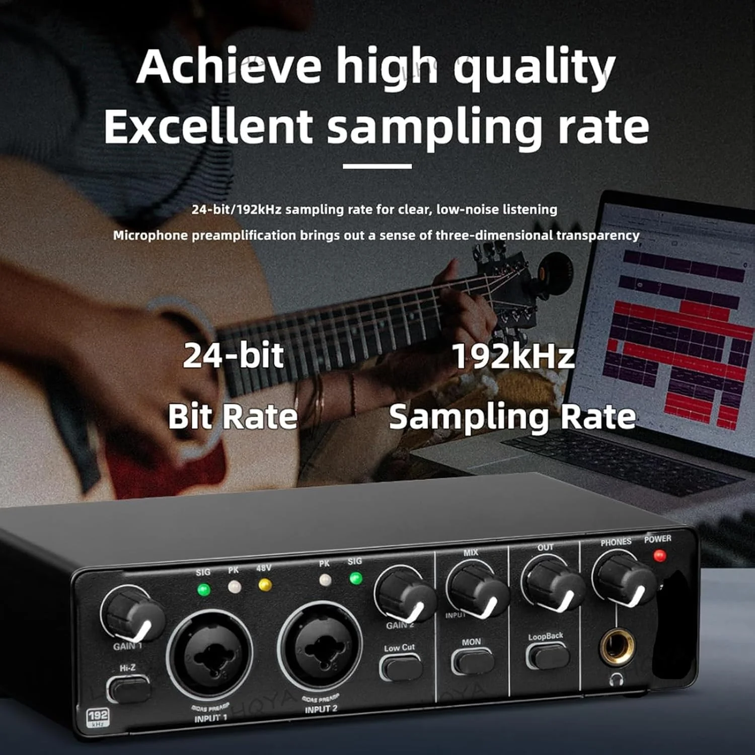 اینترفیس صوتی 24 بیتی 192 کیلوهرتز MObyat، کارت صدای حرفه ای، مانیتورینگ هدفون بدون تاخیر، کارت صدای ضبط کامپیوتر یکپارچه، برای تولید موسیقی، ضبط کتاب صوتی