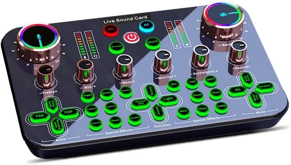 مجموعه تجهیزات پادکست، کارت صدا استریم زنده با مجموعه کابل سه پایه میکروفون برای ضبط ولاگ و استریم زنده صدا