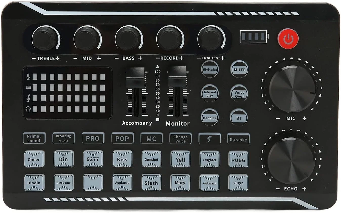 کارت صدای زنده F998، رابط صوتی پادکست با افکت های میکسر DJ، تغییر دهنده صدا با افکت صوتی برای پخش زنده کارائوکه Tiktok YouTube