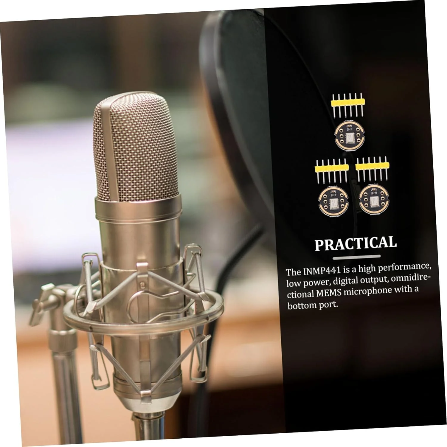 ماژول میکروفون همه جهته INOOMP، 3 ست، با سیستم میکروالکترومکانیکی، مصرف برق پایین، دقت بالا، رابط I2S، ماژول رابط حرفه ای برای