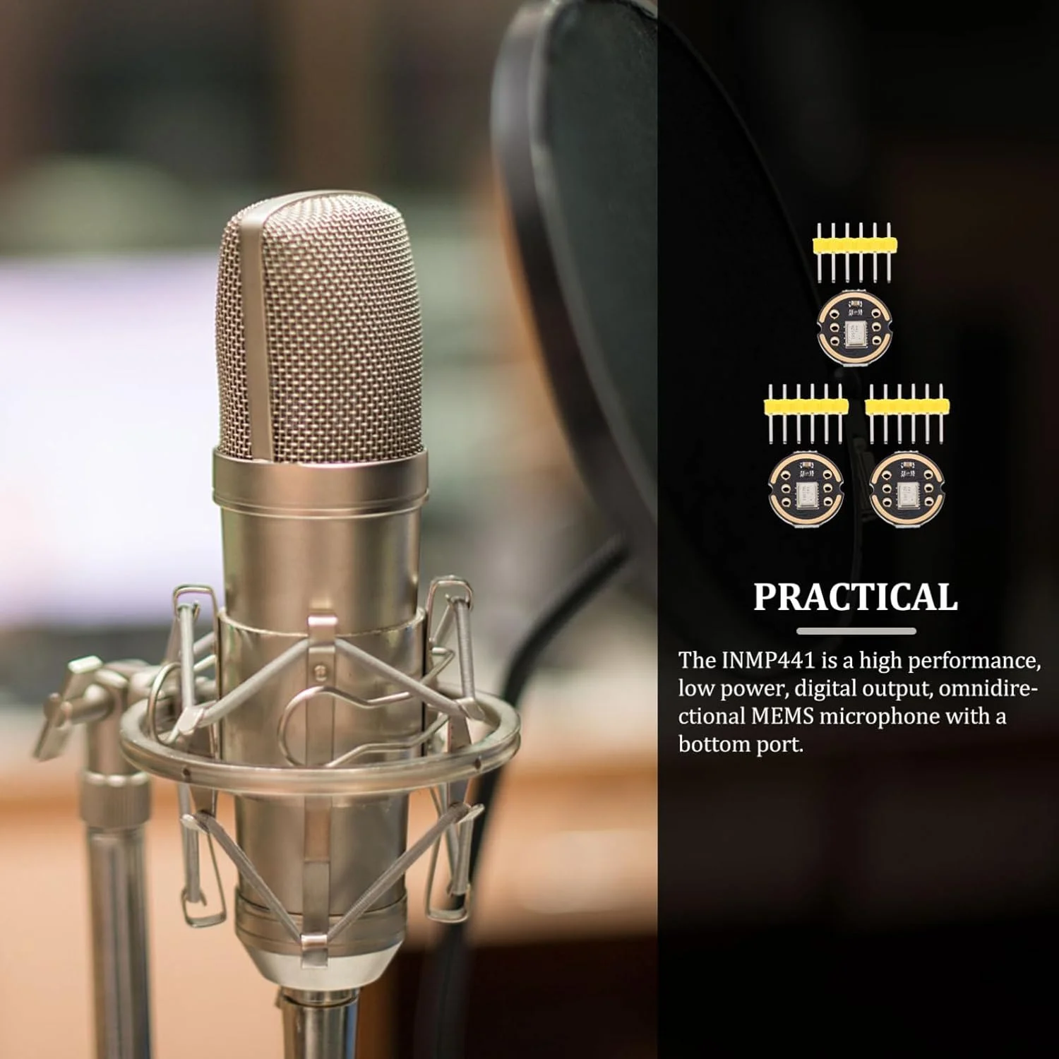 ماژول میکروفون همه جهته HANABASS، مدل INMP، مصرف برق پایین، سازگار برای کاربردهای دیجیتال (3 عدد)