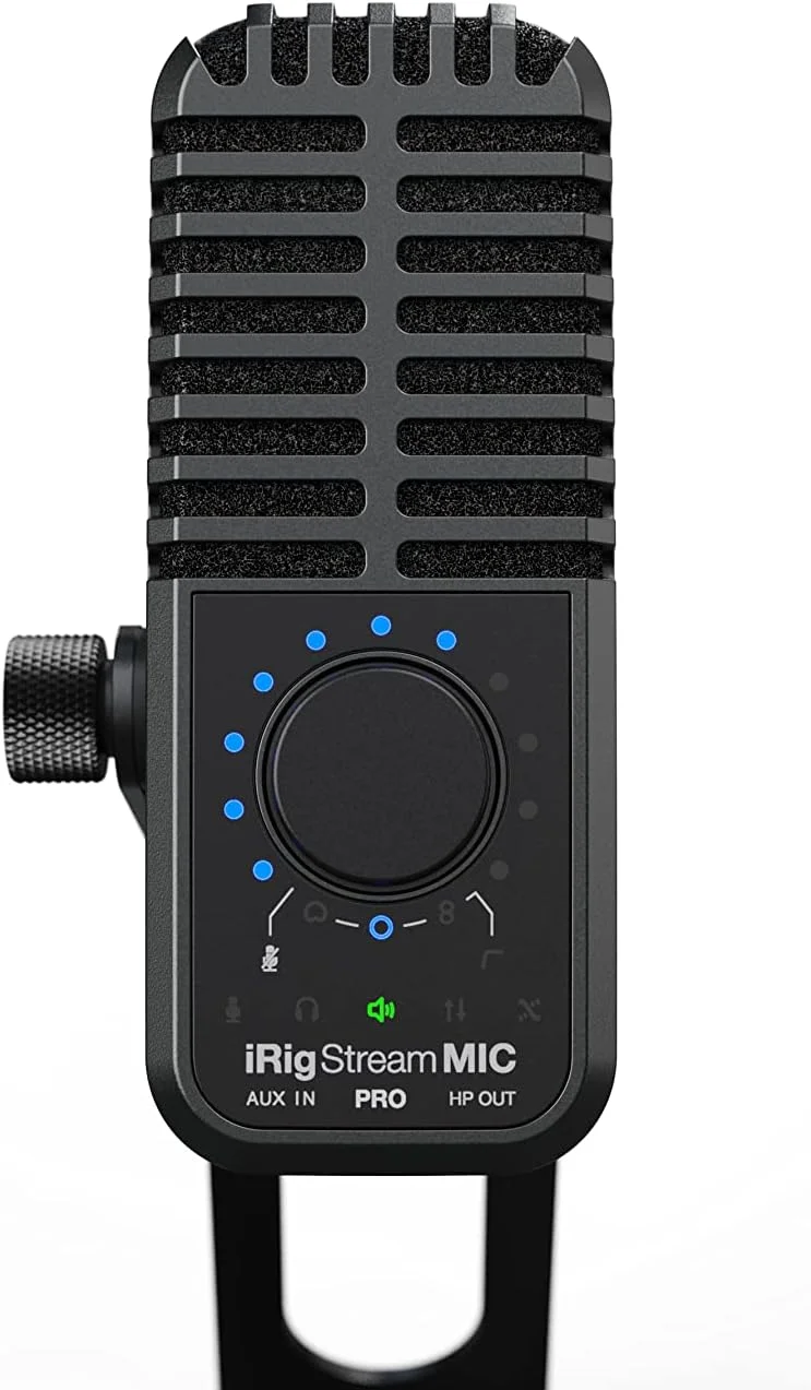 میکروفون کاندنسر IK Multimedia iRig Stream Mic Pro با رابط صوتی یکپارچه برای آیفون، آیپد، اندروید، کامپیوتر USB، مک، ویندوز، ایده آل برای پادکست، ضبط، ضبط صدا، بازی