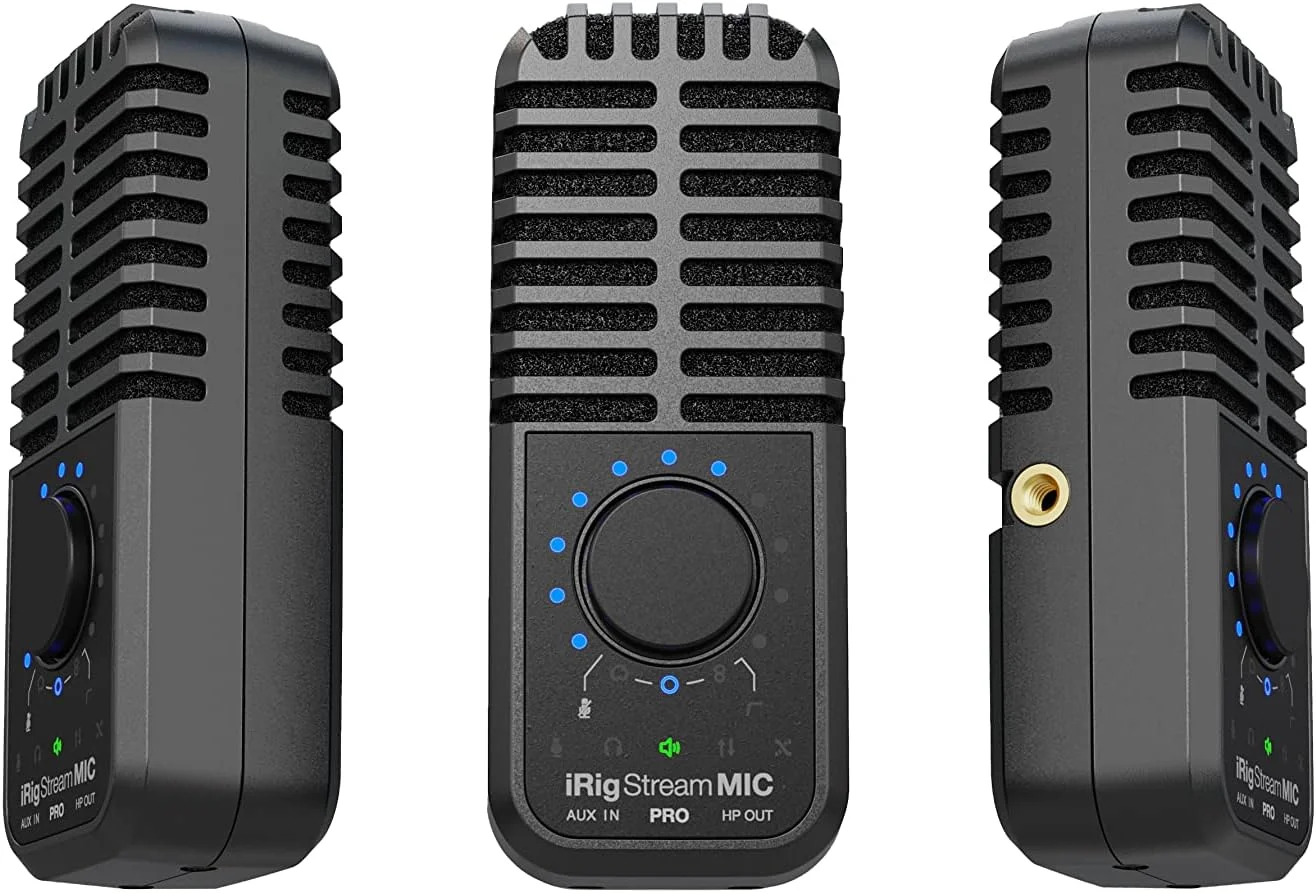 میکروفون کاندنسر IK Multimedia iRig Stream Mic Pro با رابط صوتی یکپارچه برای آیفون، آیپد، اندروید، کامپیوتر USB، مک، ویندوز، ایده آل برای پادکست، ضبط، ضبط صدا، بازی